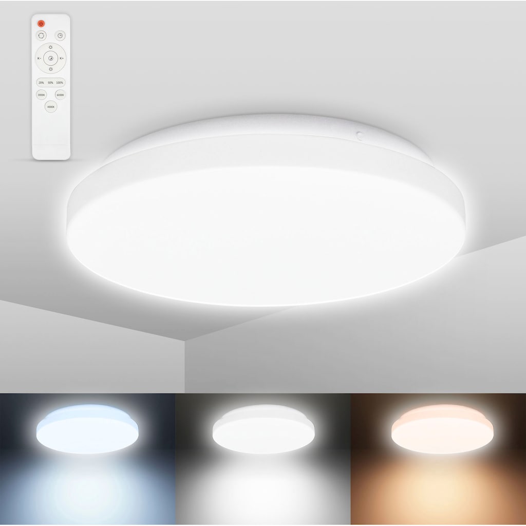 B.K.Licht LED Deckenleuchte »BK_DL1526 CCT-LED Bad-Deckenlampe, Badleuchte mit Fernbedienung«, 1 flammig-flammig