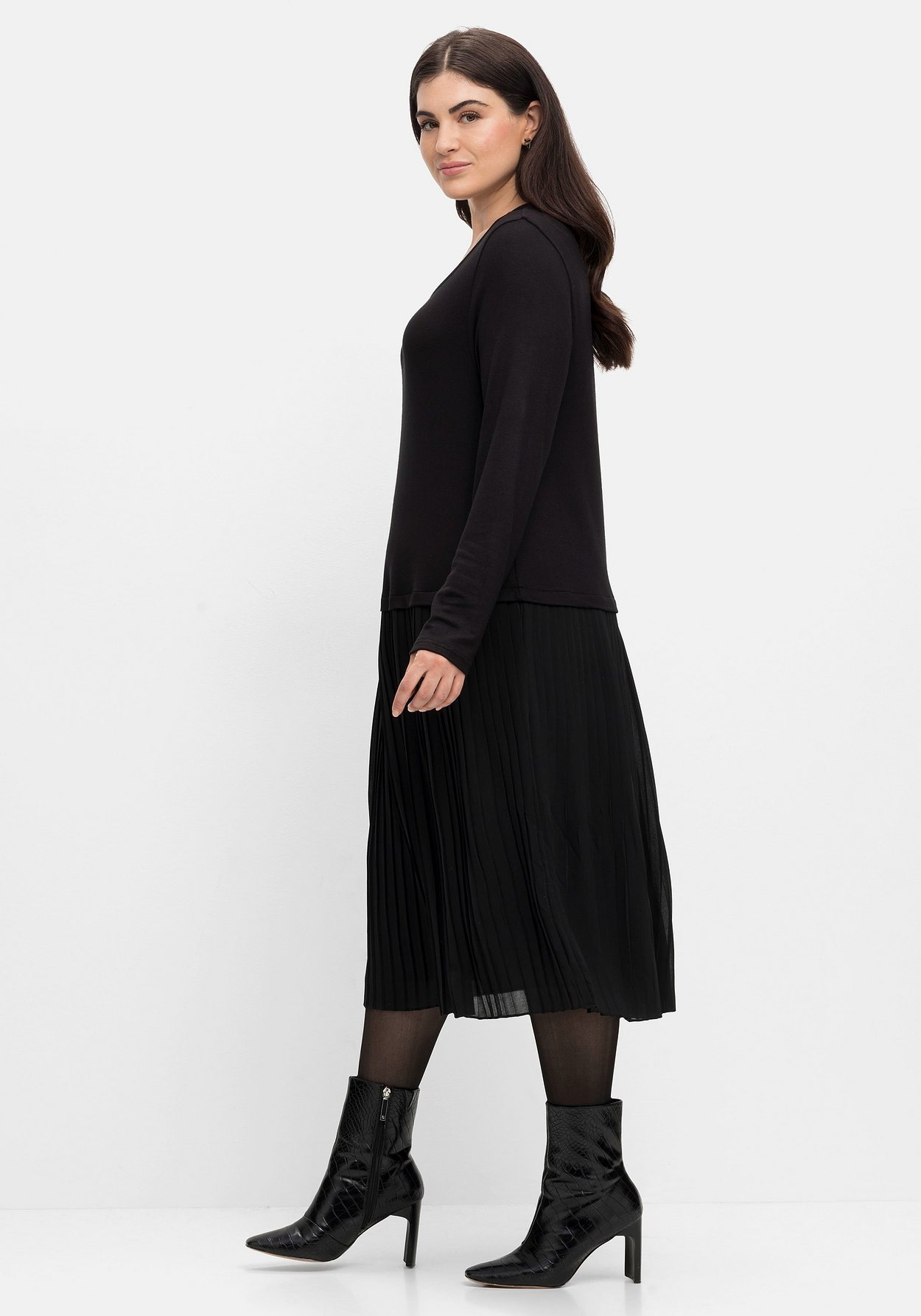 Sheego Strickkleid »Strickkleid mit Plisseerock aus Chiffon«