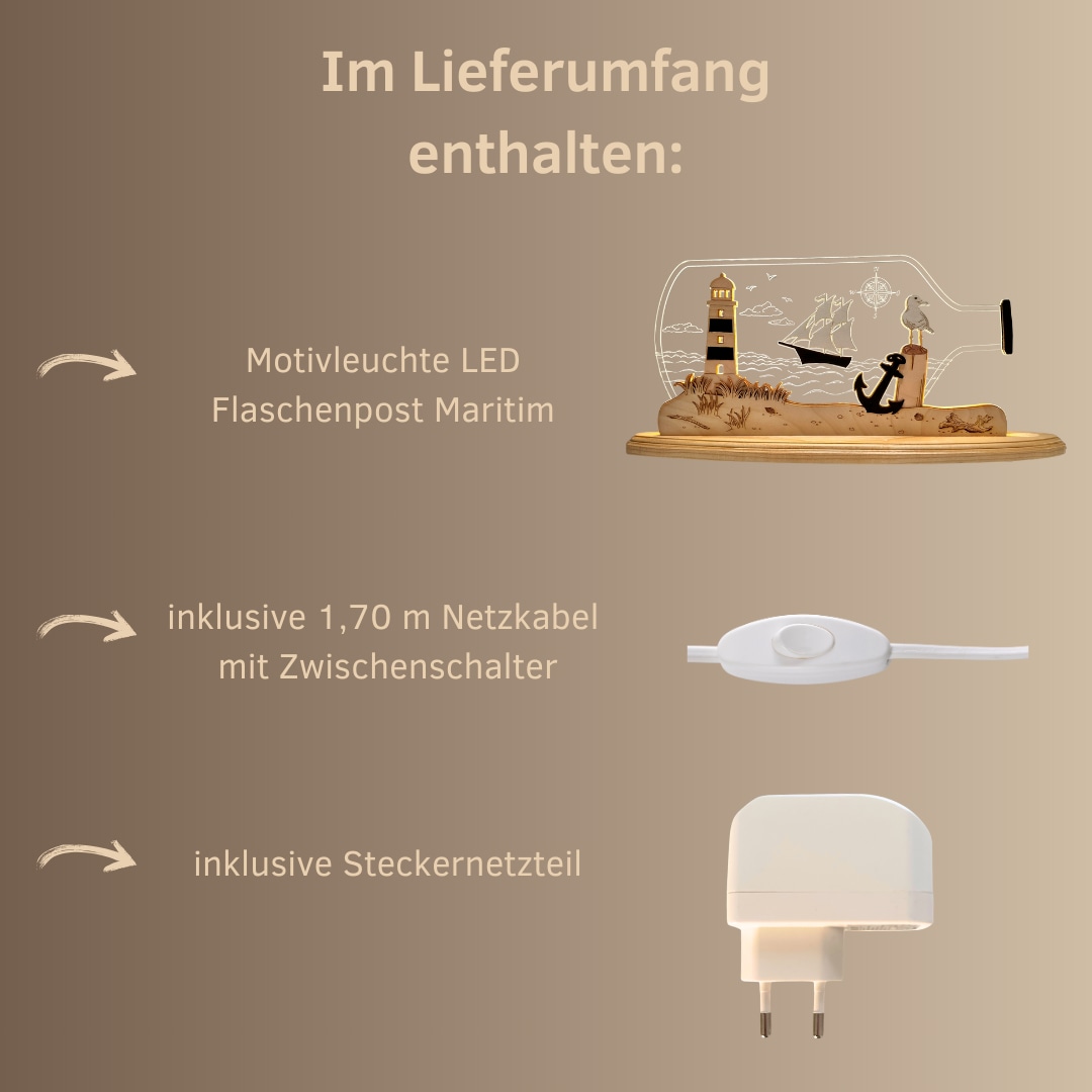 Weigla LED Dekolicht »Flaschenpost "Maritim" aus Holz & Acrylglas« Erzgebirge garantiert, maritime Innendeko, Dekolampe