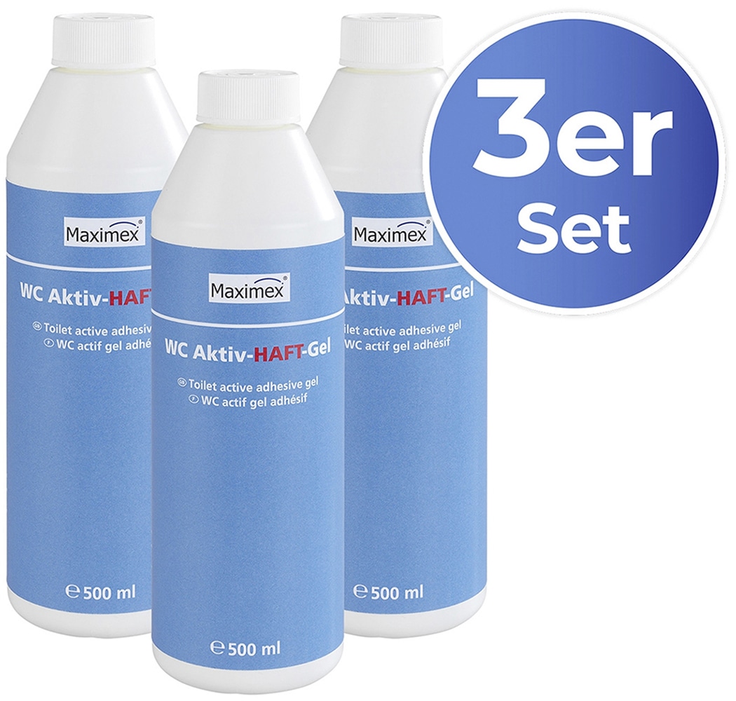 Maximex WC-Reiniger »Aktiv-Haftgel«, (Set), 3x500 ml, flüssiger WC-Reiniger für hygienische Sauberkeit, Ozean-Duft