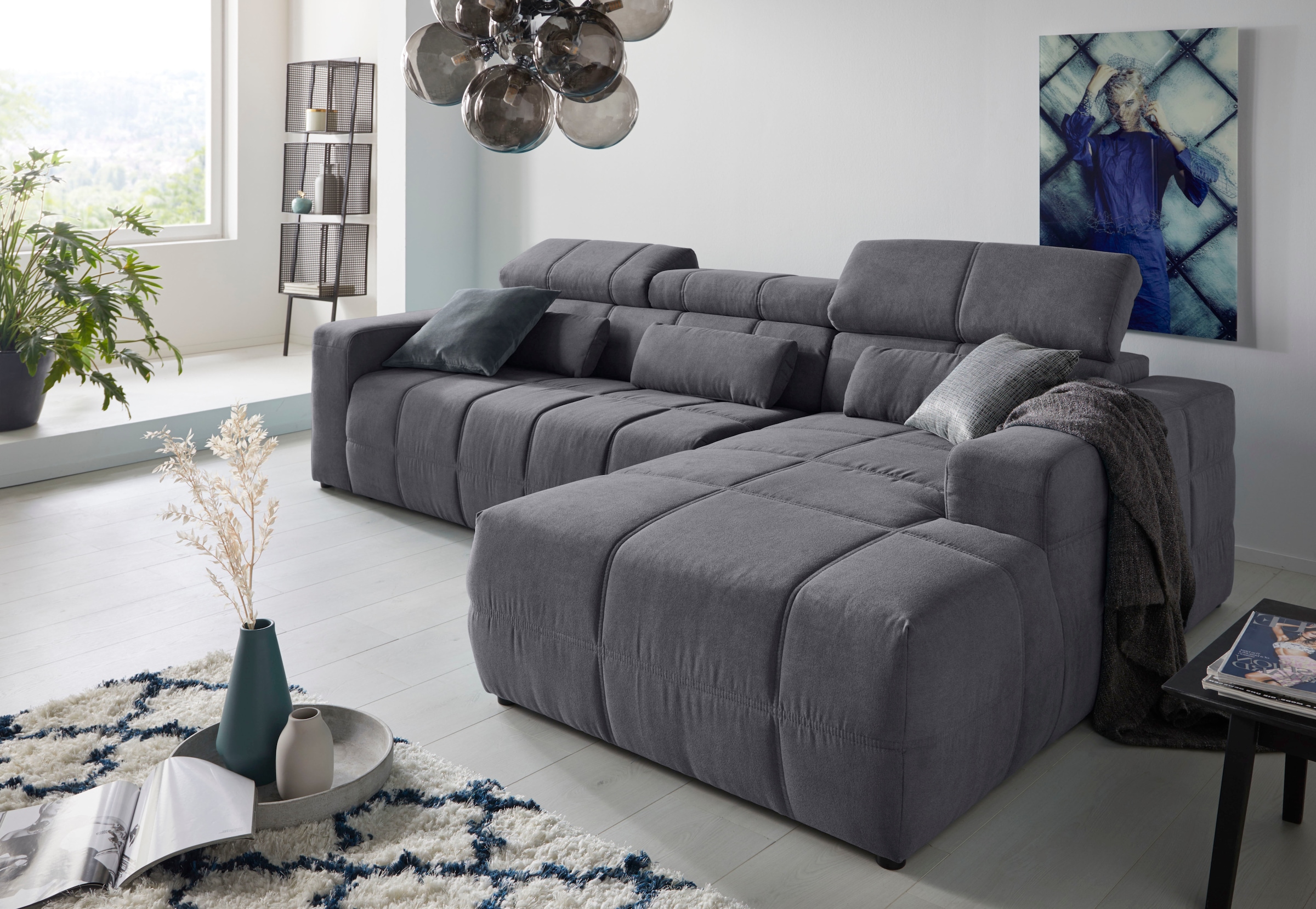 DOMO collection Ecksofa »Brandon B/T/H: 289/177/80 cm, whlw. mit Sitztiefenverstellung, L-Form«, mit Kopfteilverstellung, wahlweise Sitztiefenverstellung, L-Form