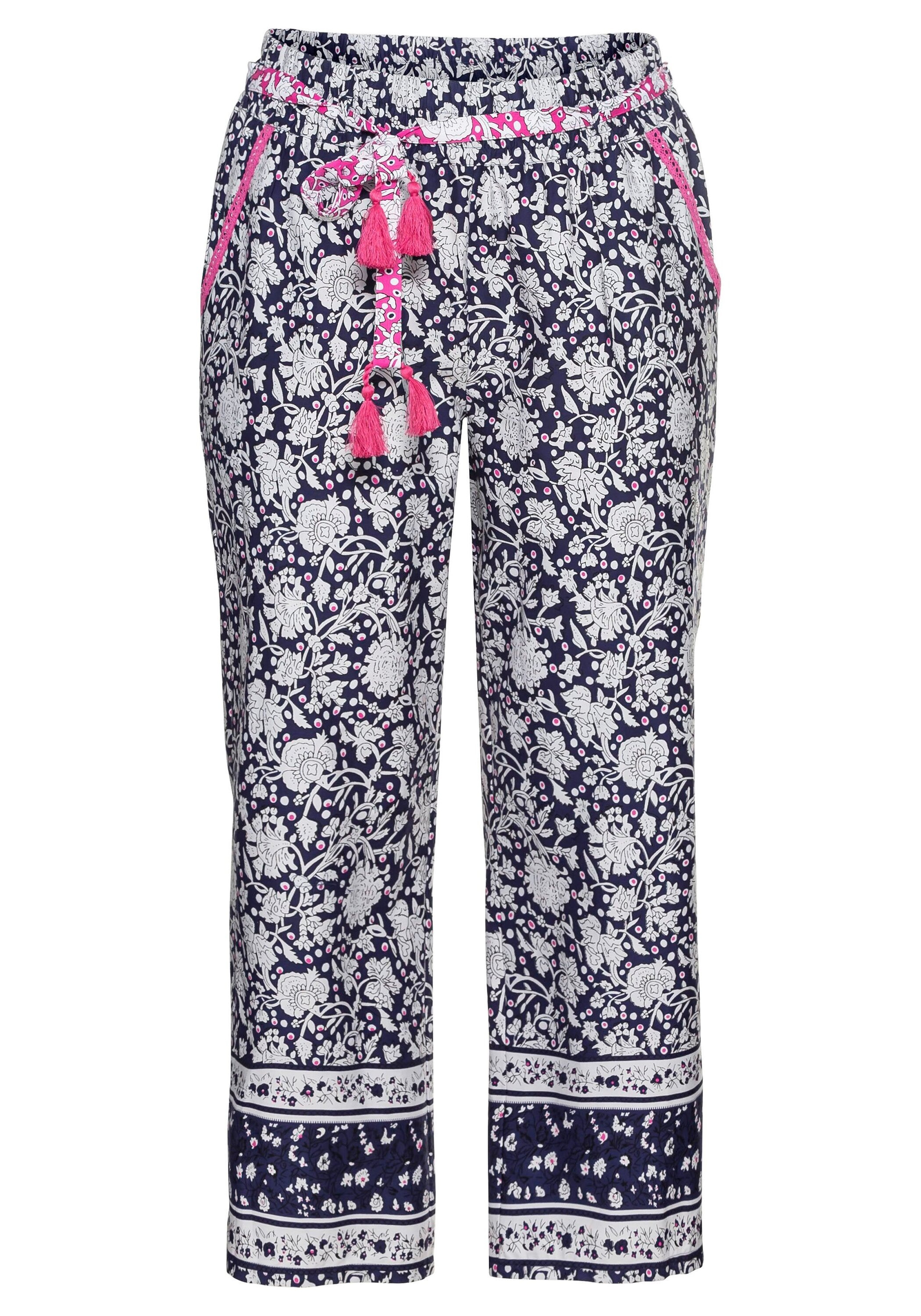 Sheego Schlupfhose »Lounge-Hose mit Blumendruck und Gürtel«