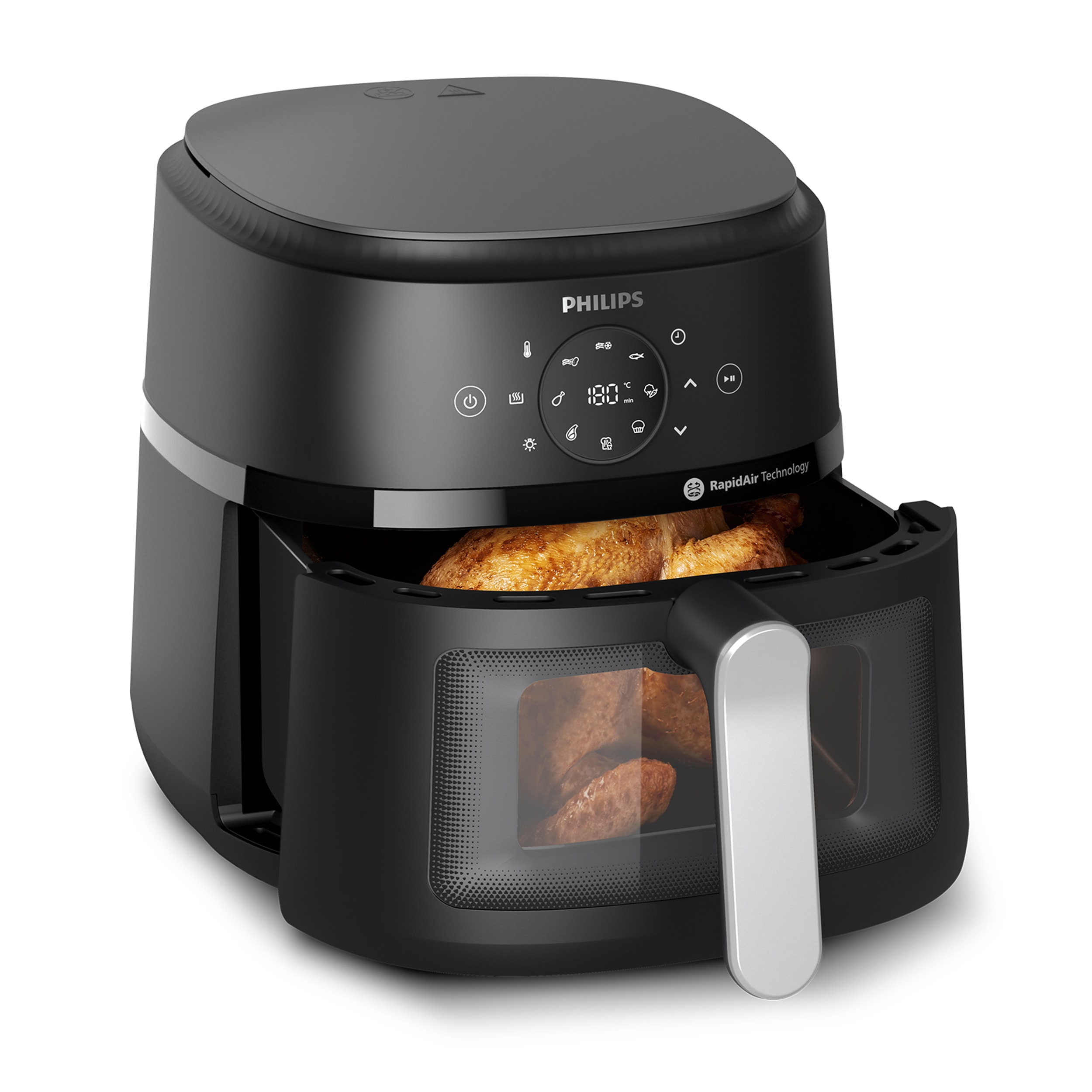 Philips Heißluftfritteuse "Airfryer 2000 NA231/00, mit 6.2L, Sichtfenster" 1700 W RapidAir Technologie und 13 Kochfunktionen; Schwarz/Silber
