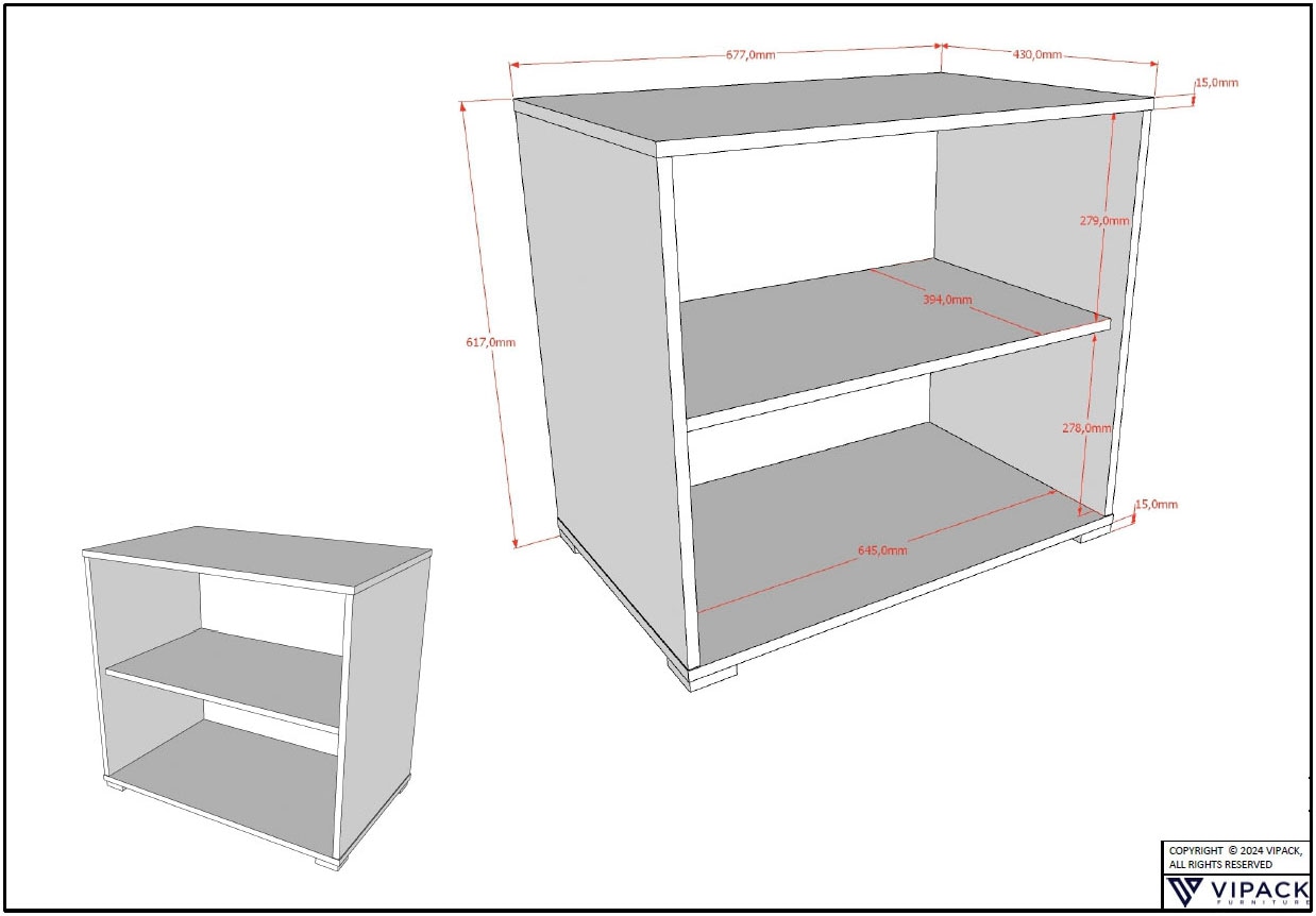Vipack Regalelement »SAM mit 2 geräumigen Fächern, universell einsetzbar« (B/H/T ca. 67,7x61,7x43 cm) 1 fester Boden, für alle Wohnbereiche,  Pflegeleichte Oberfläche in Eiche oder Weiß Dekor