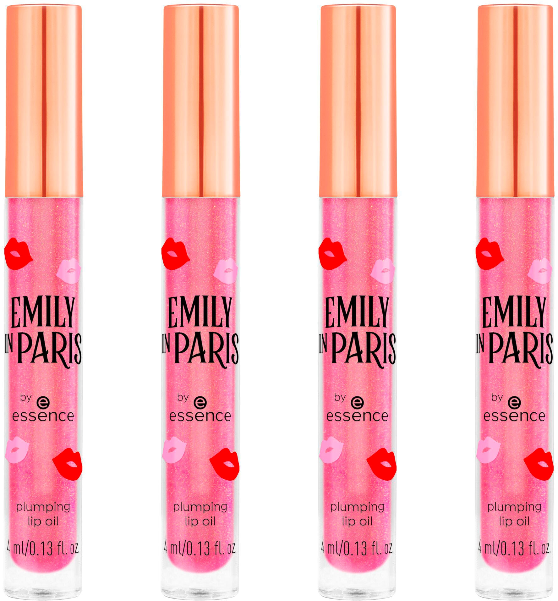 Lipgloss »EMILY IN PARIS by essence plumping lip oil«, (4er Pack)