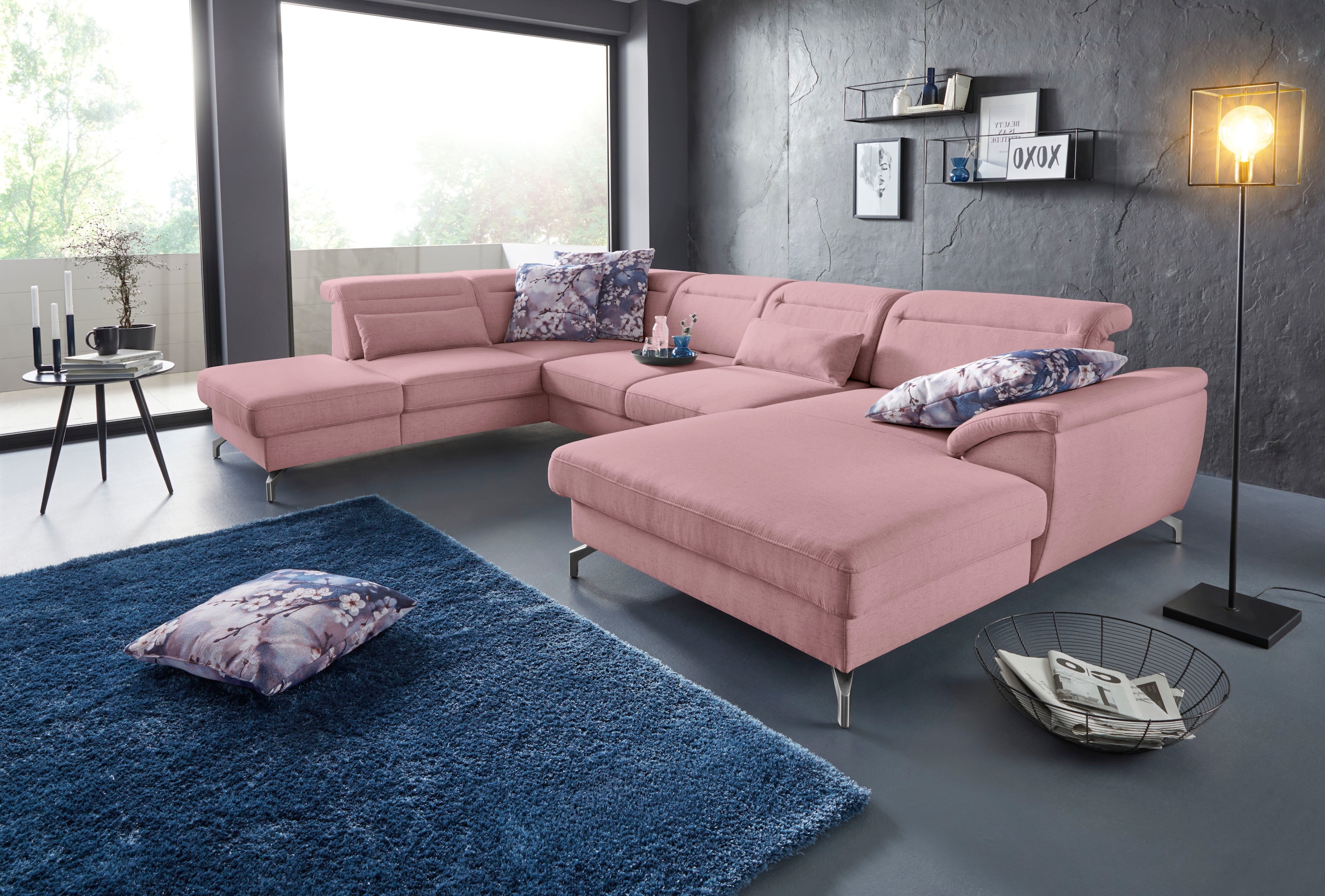 sit&more Wohnlandschaft »Percy U-Form« 12 cm Fußhöhe, Sitztiefenverstellung, wahlweise in 2 Fußfarben