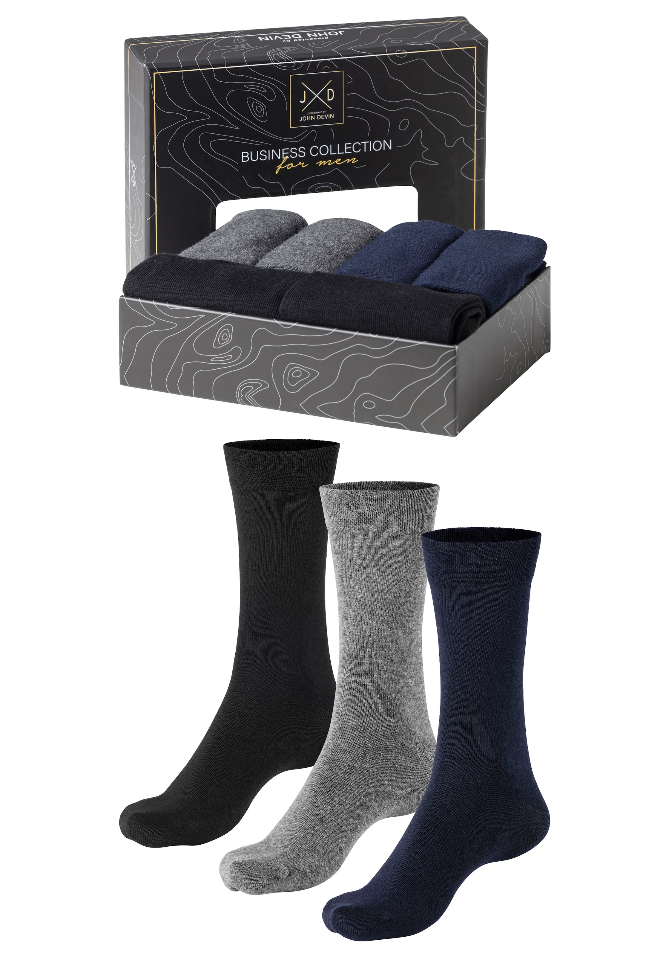 John Devin Businesssocken, (Packung, 6 Paar), lange Form, wertig in Box verpackt