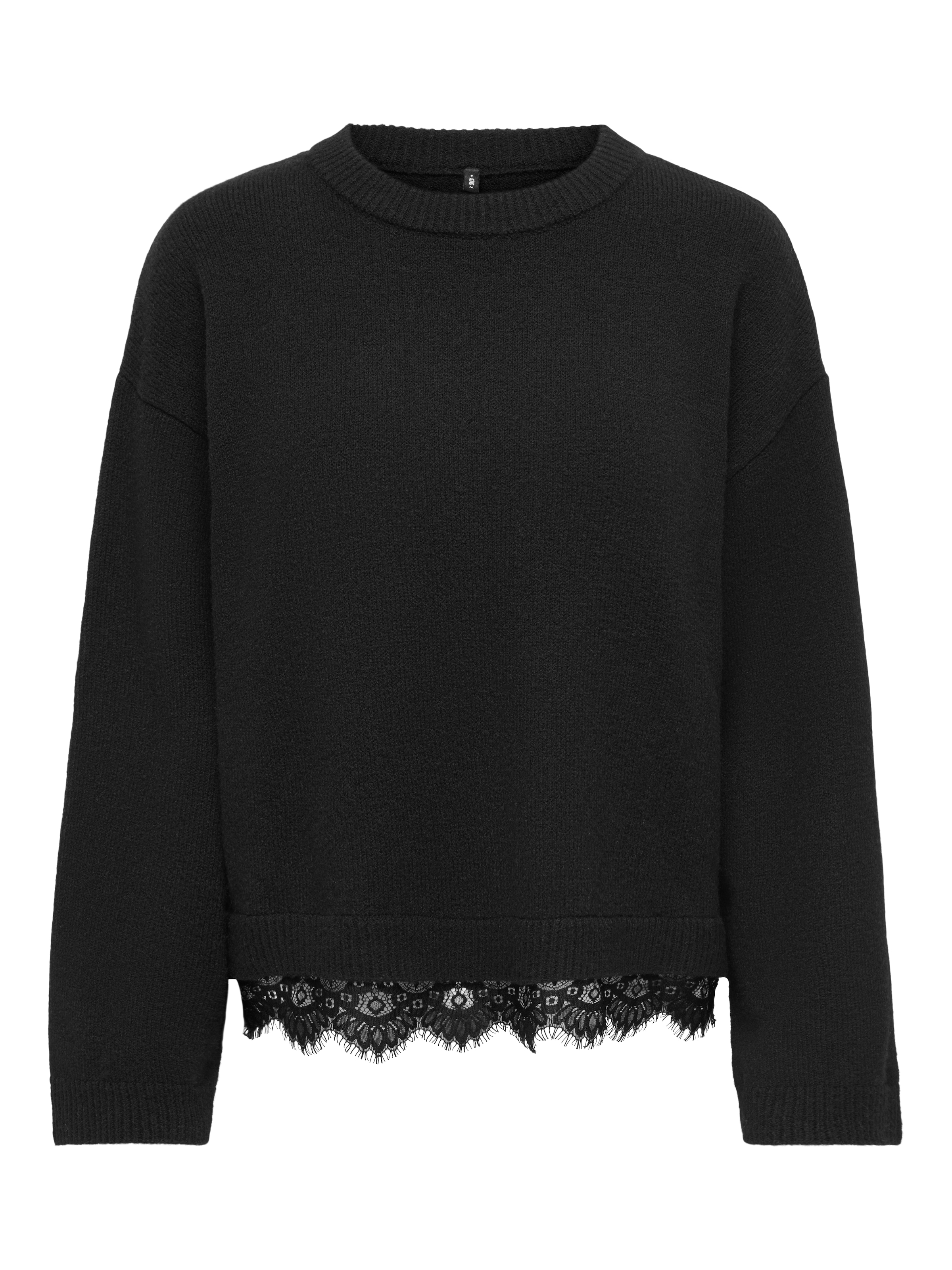 ONLY Strickpullover »ONLALIVIA LS LACE O-NECK CS KNT« Materialmix, regular fit
