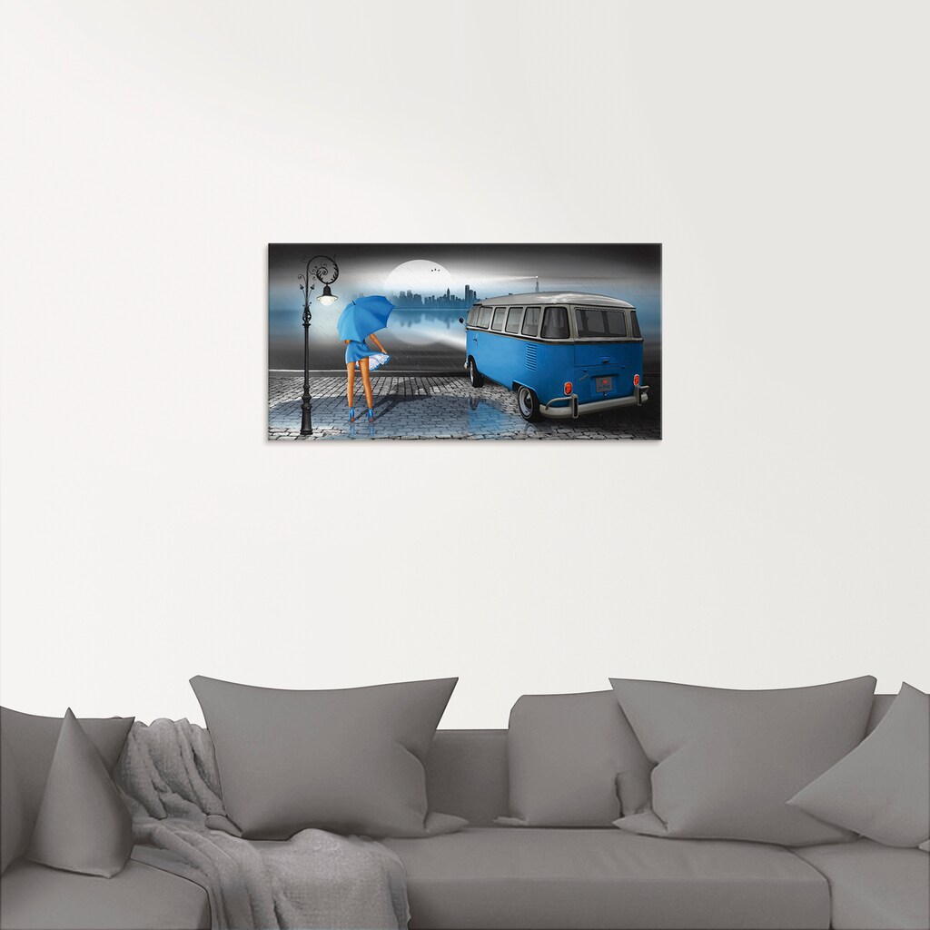 Artland Glasbild »Regennacht in Blau mit Camper T1«, Auto, (1 St.)
