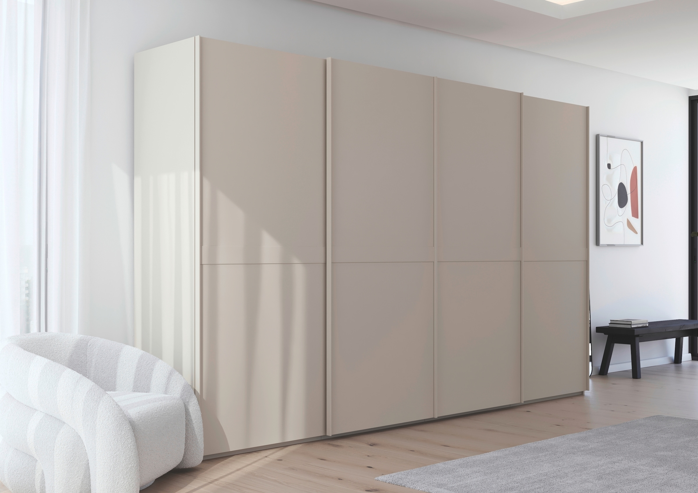 rauch Schwebetürenschrank »Kleiderschrank Schrank Garderobe Schlafzimmerschrank SCALE-LINE«, edle Optik mit Bauchbinde in Korpusfarbe Dekorfront MADE IN GERMANY