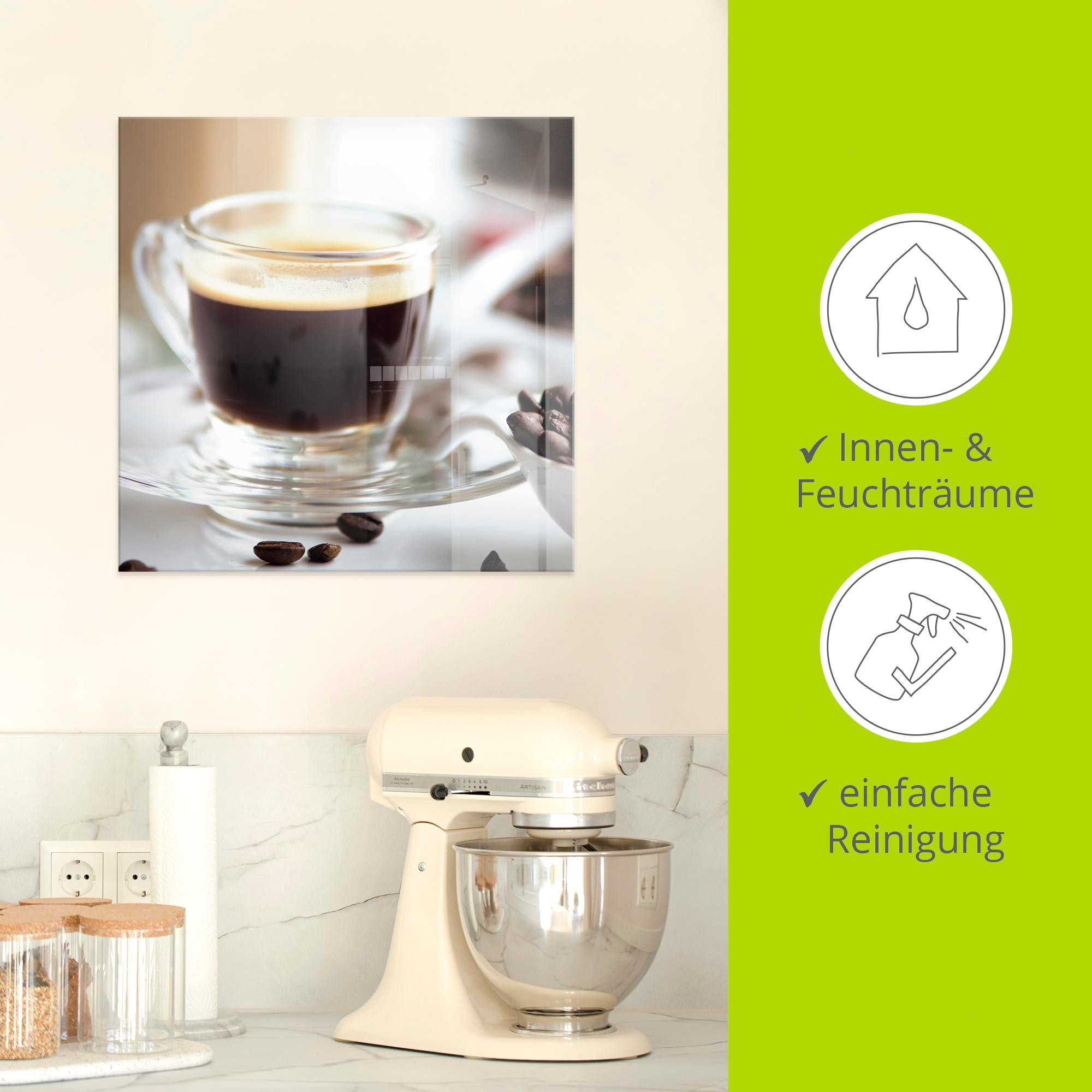 Artland Glasbild »Frischer Espresso Genuss«, Getränke, (1 St.), in verschiedenen Größen