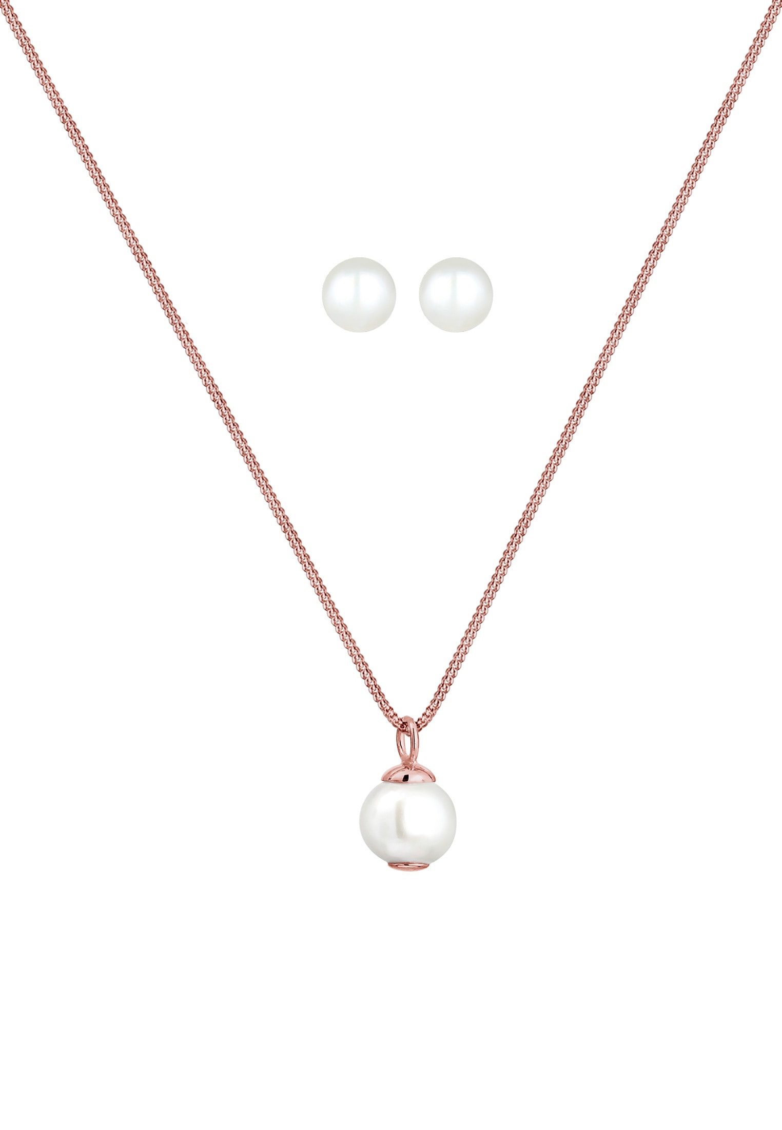 Elli Ohrring und Ketten Set »Schmuckset Süßwasserperlen Weiß 925 Sterling Silber«