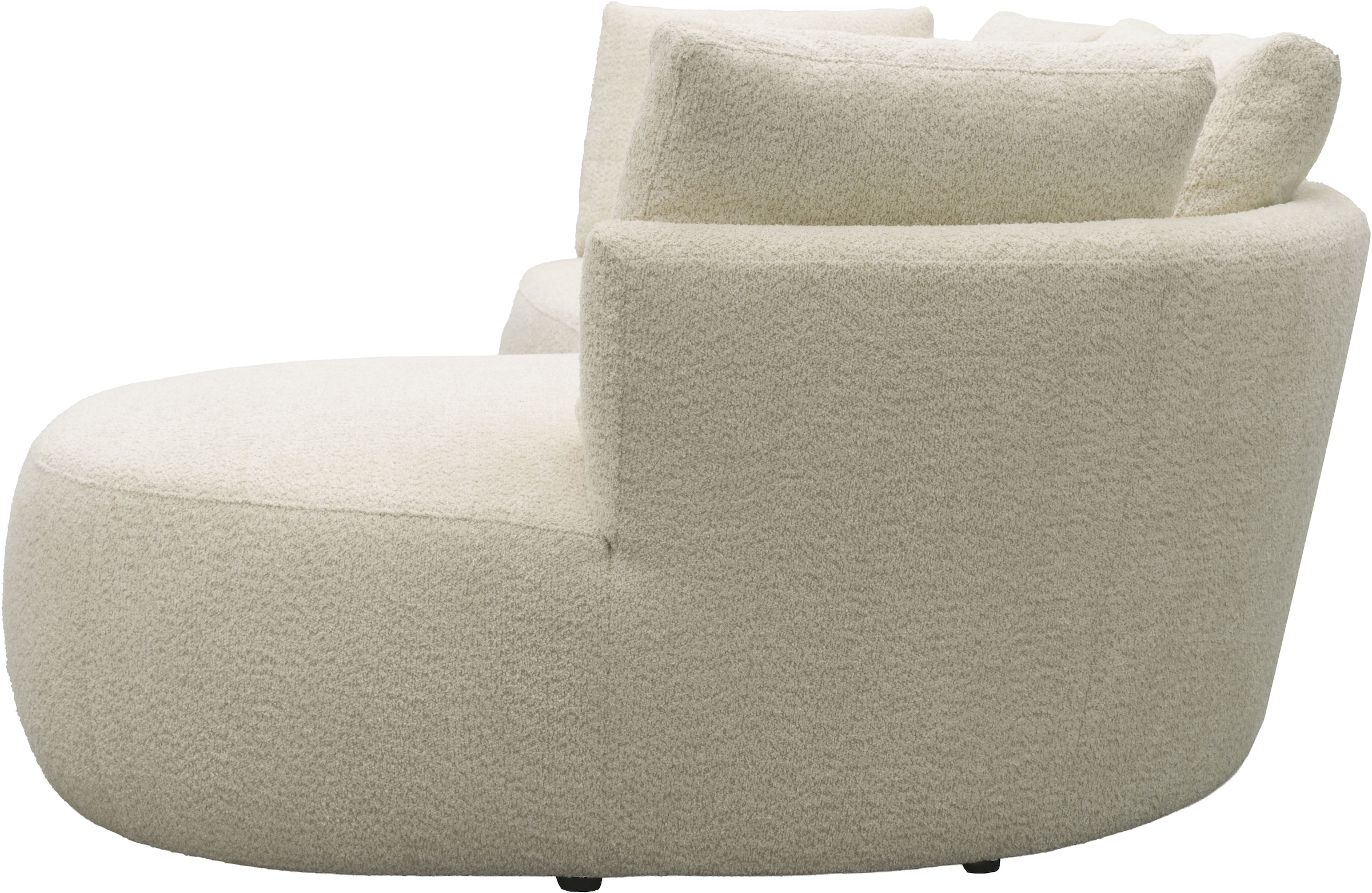 DOMO collection Ecksofa »Lumin, B/T: 267/170 cm, abgerunde Form, charmantes Design, cozy chic« Mit Federkern und 5 Rückenkissen ausgestattet