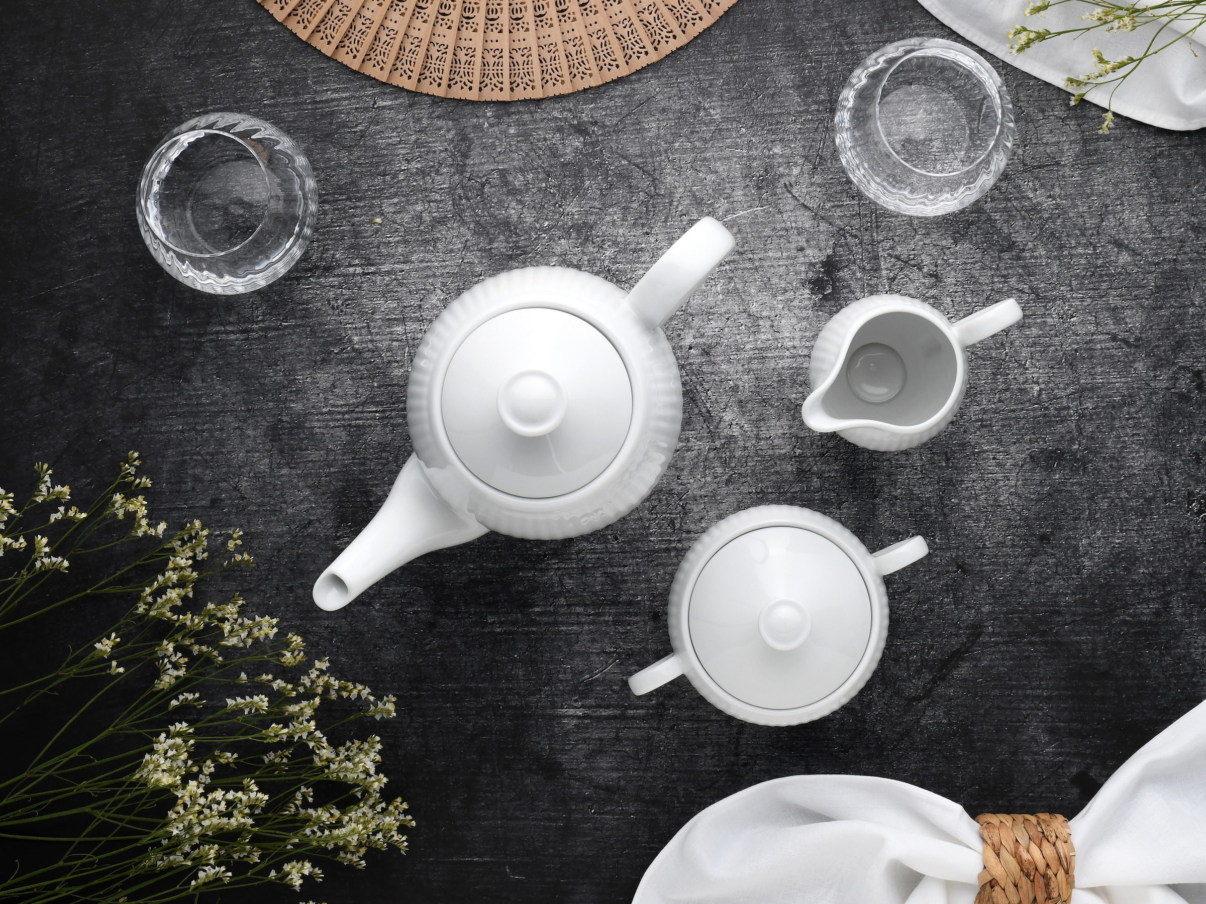 CreaTable Kaffeeservice »Valencia Weiß, Kaffeegarnitur 3-tlg« Elegant, Boho Chic