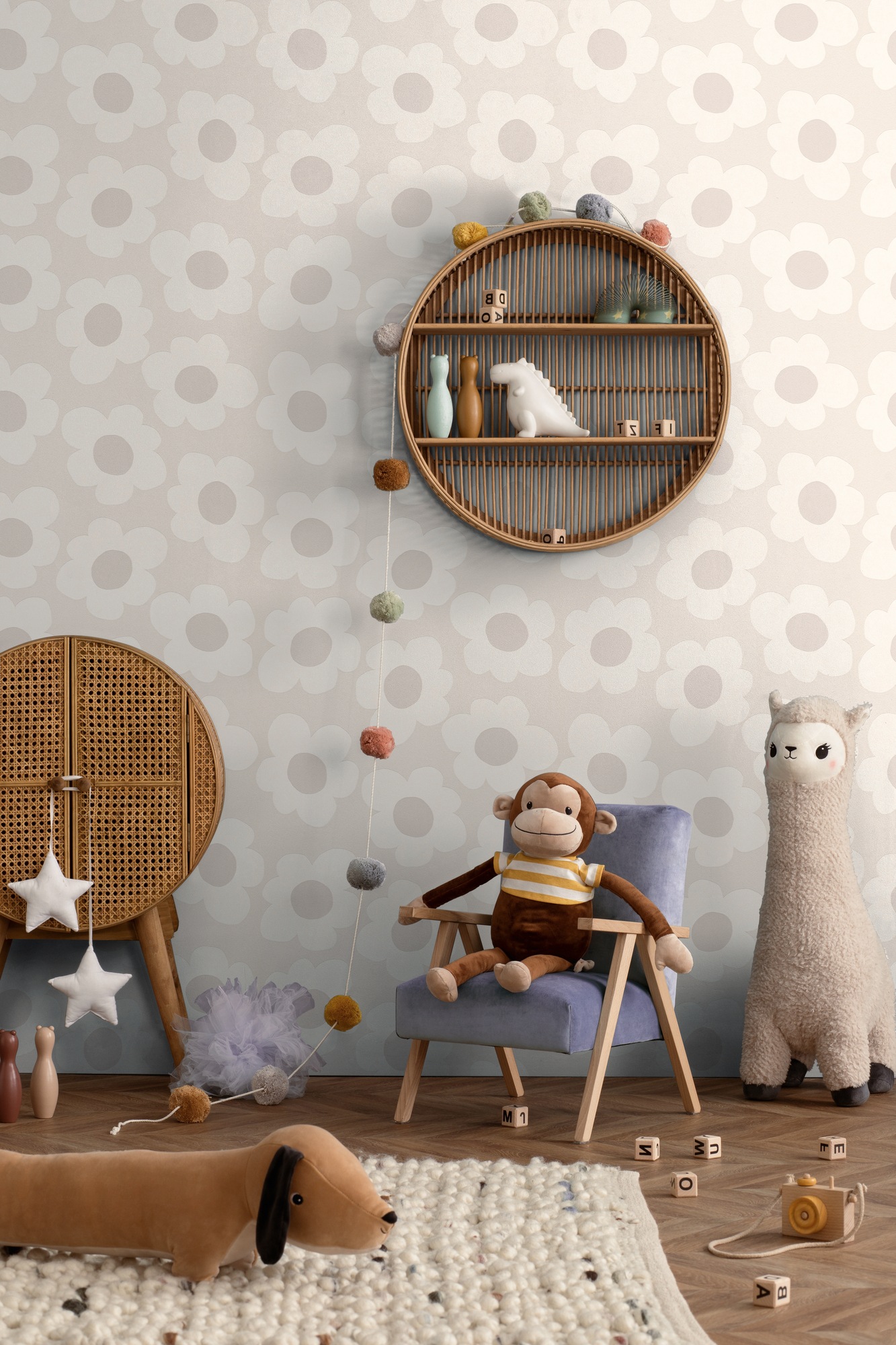 living walls Vliestapete »Kids Studio Retro Blumen – Vliestapete für Kinder« Retro | floral | geblümt glatt Große grafische Blüten im freundlichen Retro-Look