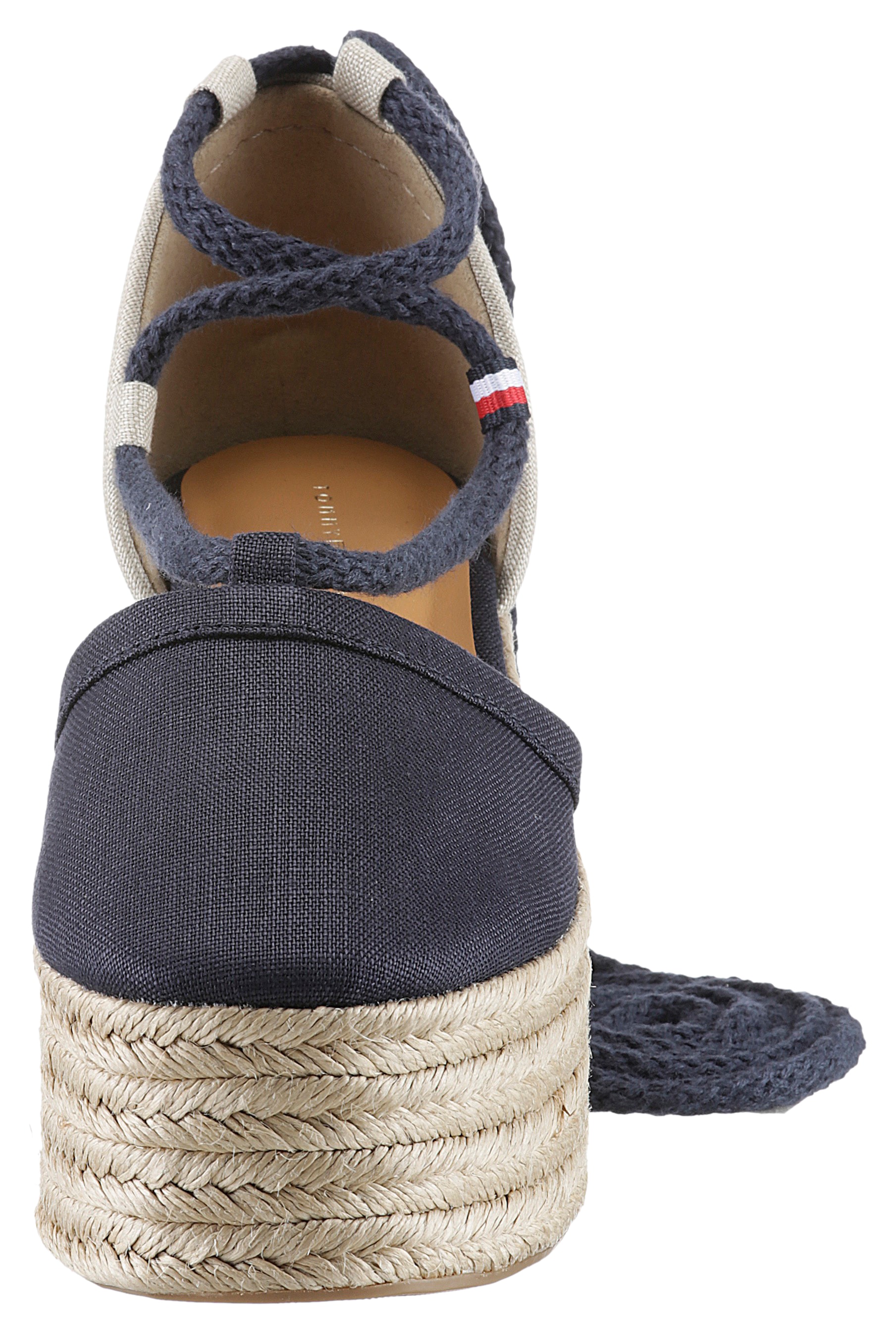 Tommy Hilfiger Espadrille »CLOSED TOE LINEN FLATFORM«, Sommerschuh, Keilabsatz, mit schöner Fesselschnürung