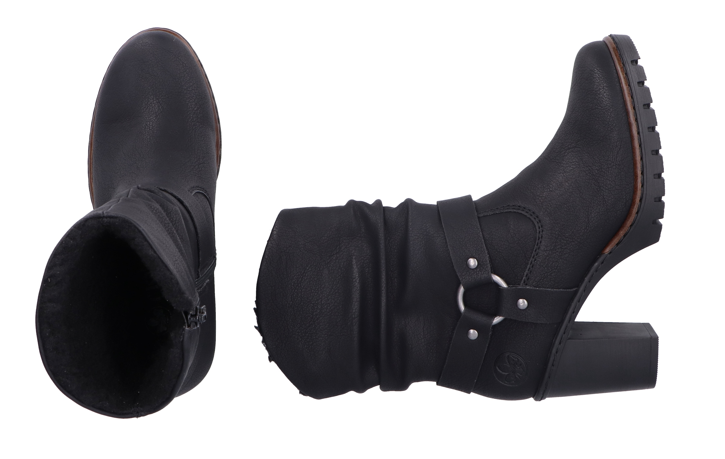 Rieker Westernstiefelette, Biker-Stiefelette, Blockabsatz, Warmfutter, mit gerafftem Schaft