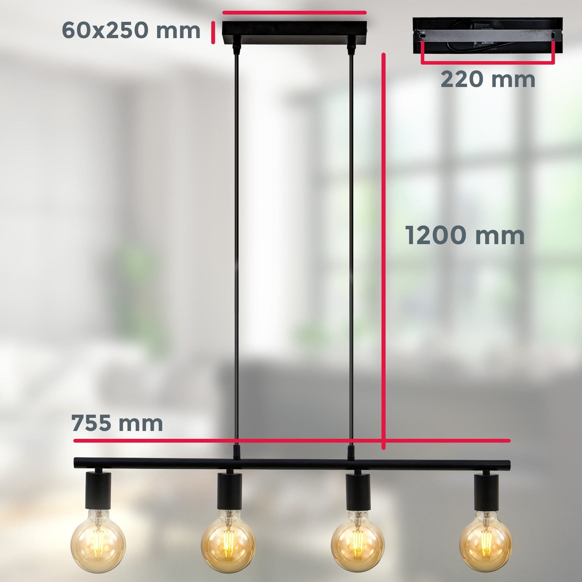 B.K.Licht LED Pendelleuchte »Nordic«, 4 flammig, Leuchtmittel E27 | ohne Leuchtmittel-Leuchtmittel wechselbar, Hängeleuchte, Hängelampe, Retro, Industrie, matt-schwarz, E27, Spot