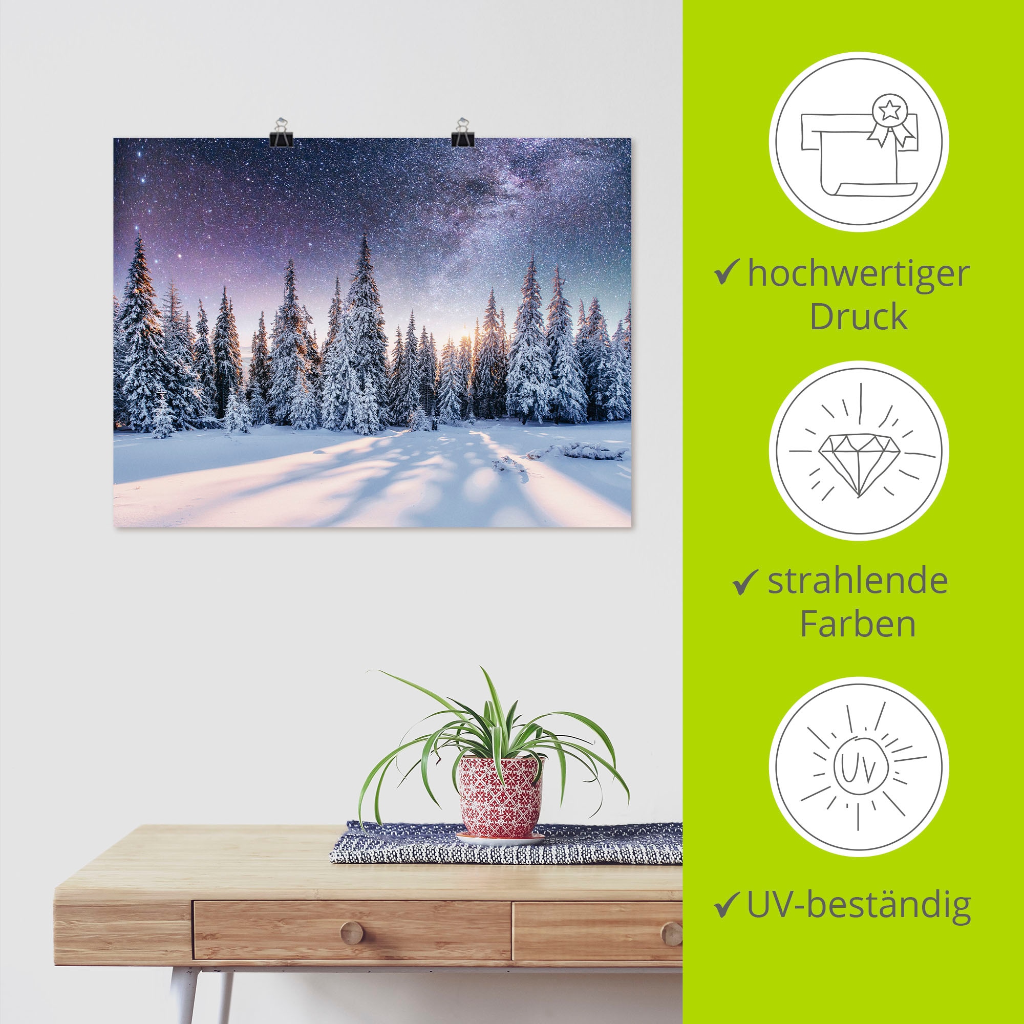 Artland Wandbild »Tannenwald im Schnee vorm Sternenhimmel«, Berge & Alpenbilder, (1 St.), als Alubild, Outdoorbild, Leinwandbild, Poster in verschied. Größen