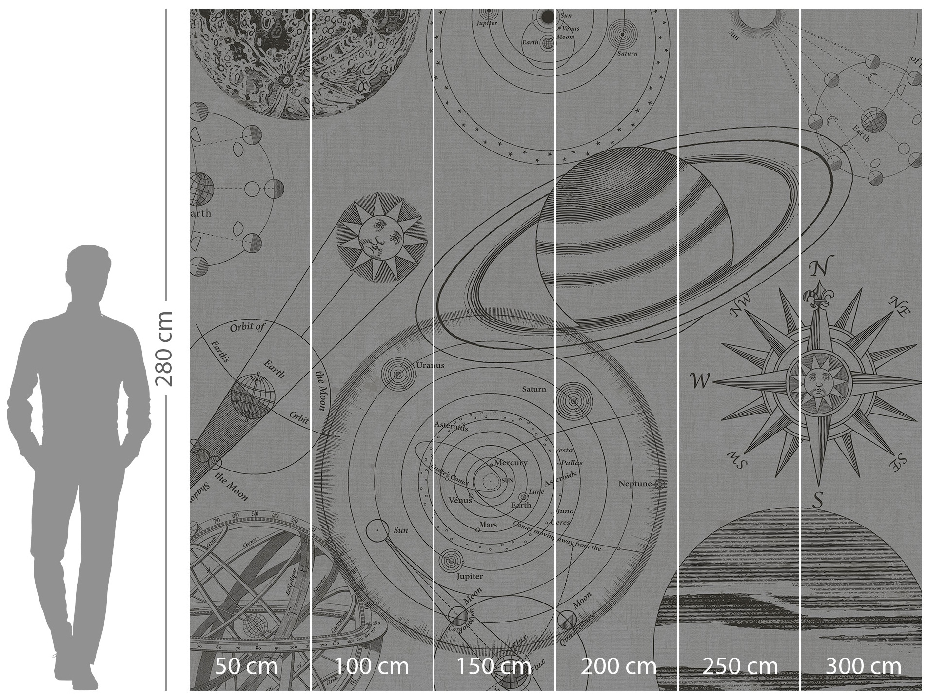 Komar Vliestapete »Digitaldruck Vlies - Cosmos Sketch - Größe 300 x 280 cm«, bedruckt, Kinderzimmer