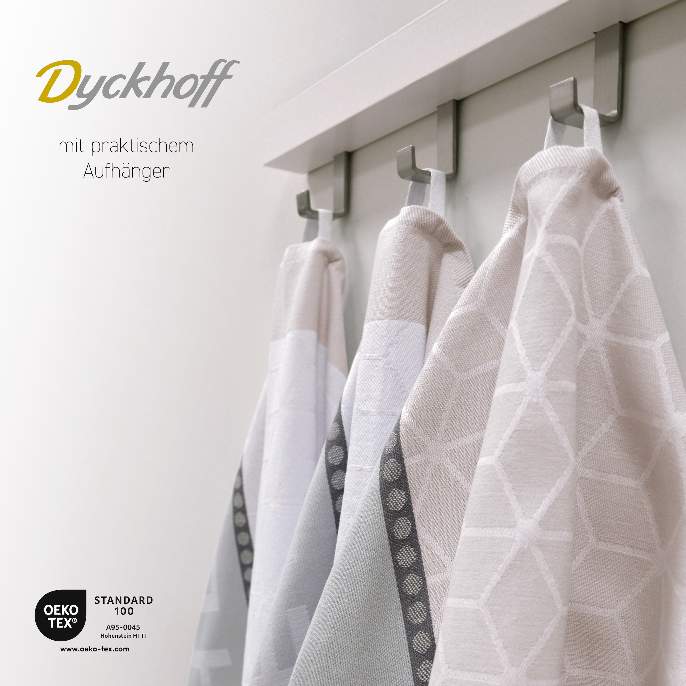 Dyckhoff Geschirrtuch »HOME & KITCHEN, Maße je Tuch ca. 50x70 cm, aus 100% Baumwolle«, (Set, 3 tlg.), mit zwei verschiedenen Motiven