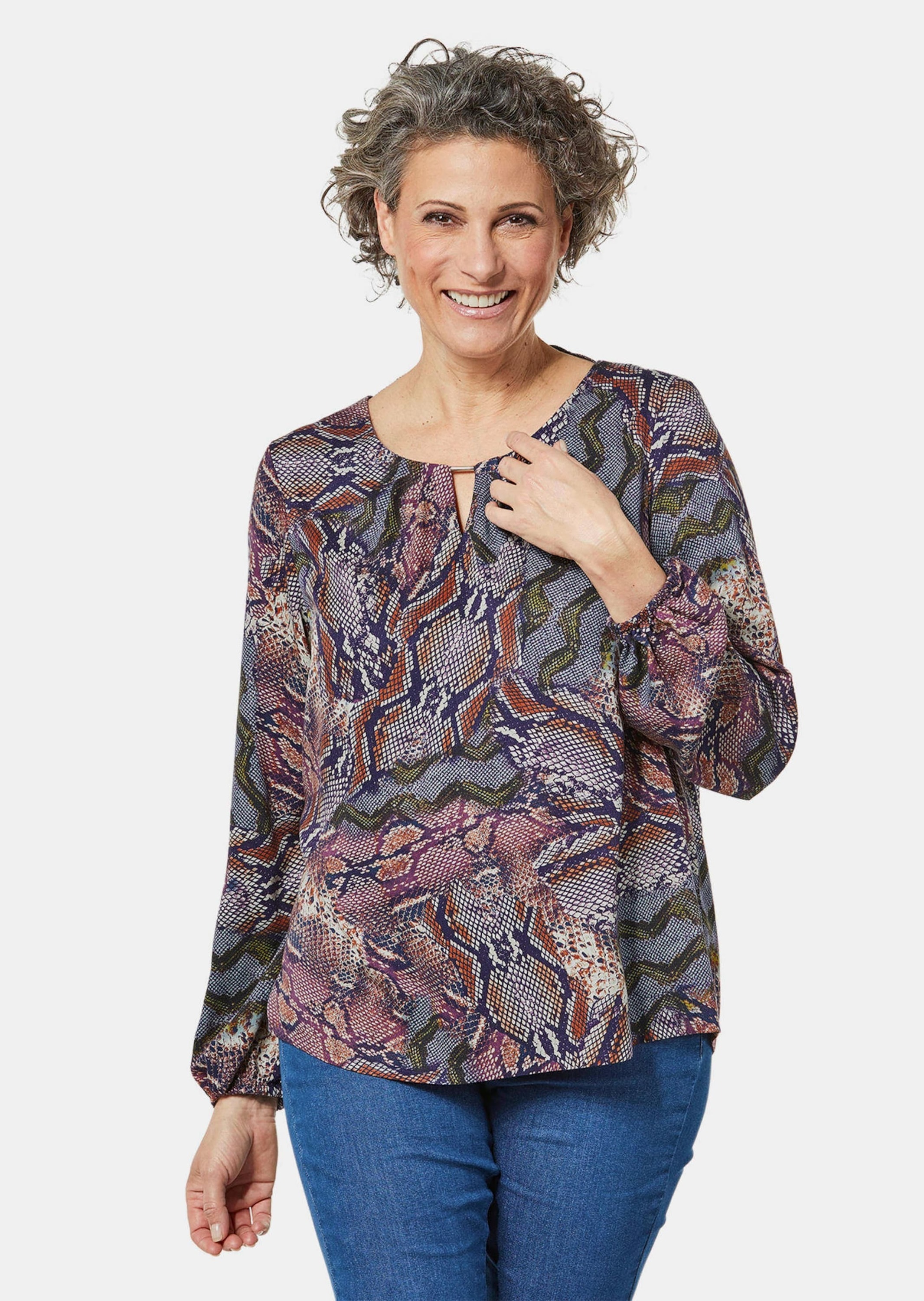 GOLDNER Druckbluse »Druckbluse mit raffinierter Ausschnittlösung«