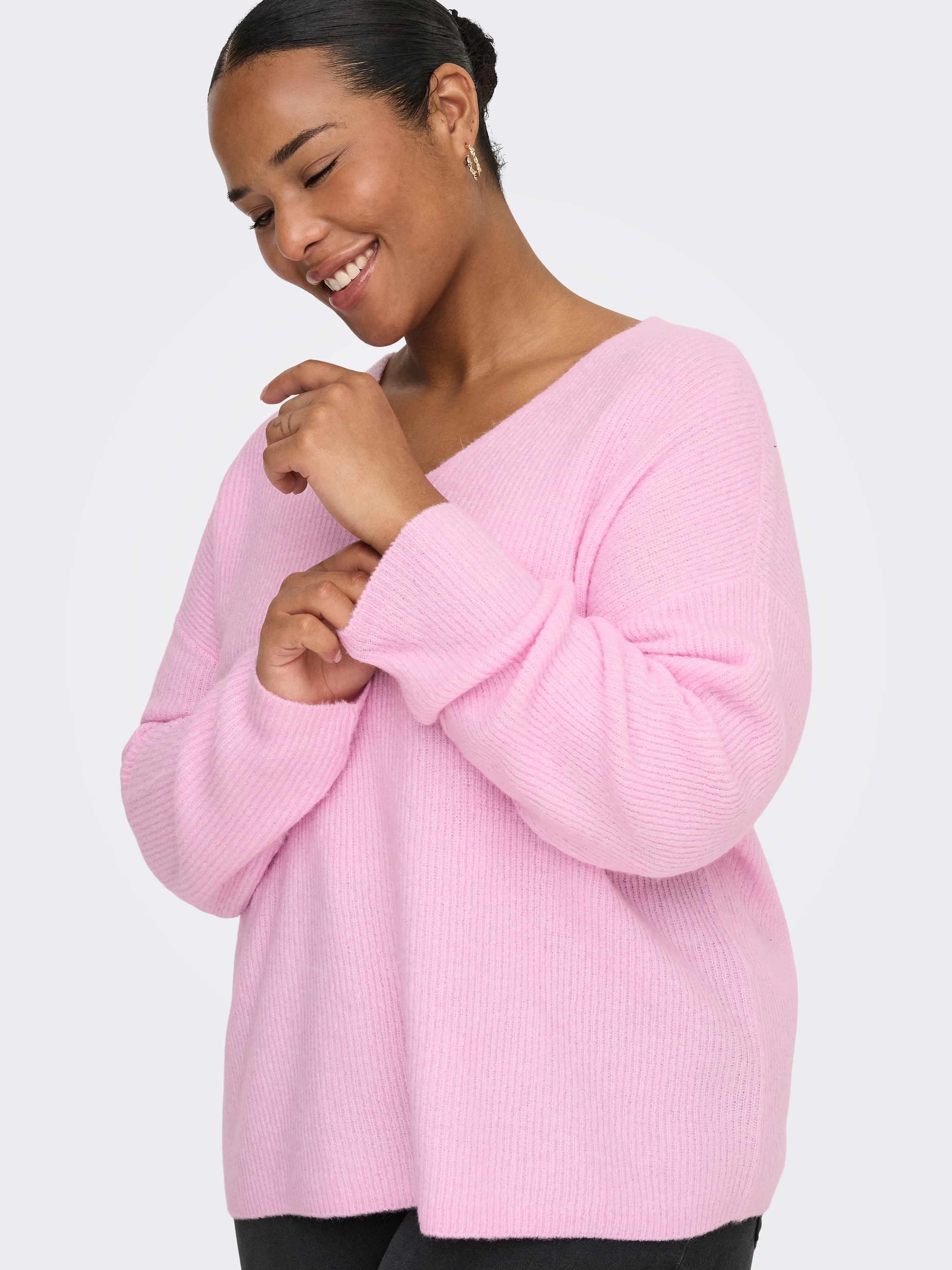 ONLY CARMAKOMA Strickpullover »CARCAMILLA V-NECK L/S PULLOVER KNT NOOS« Materialmix