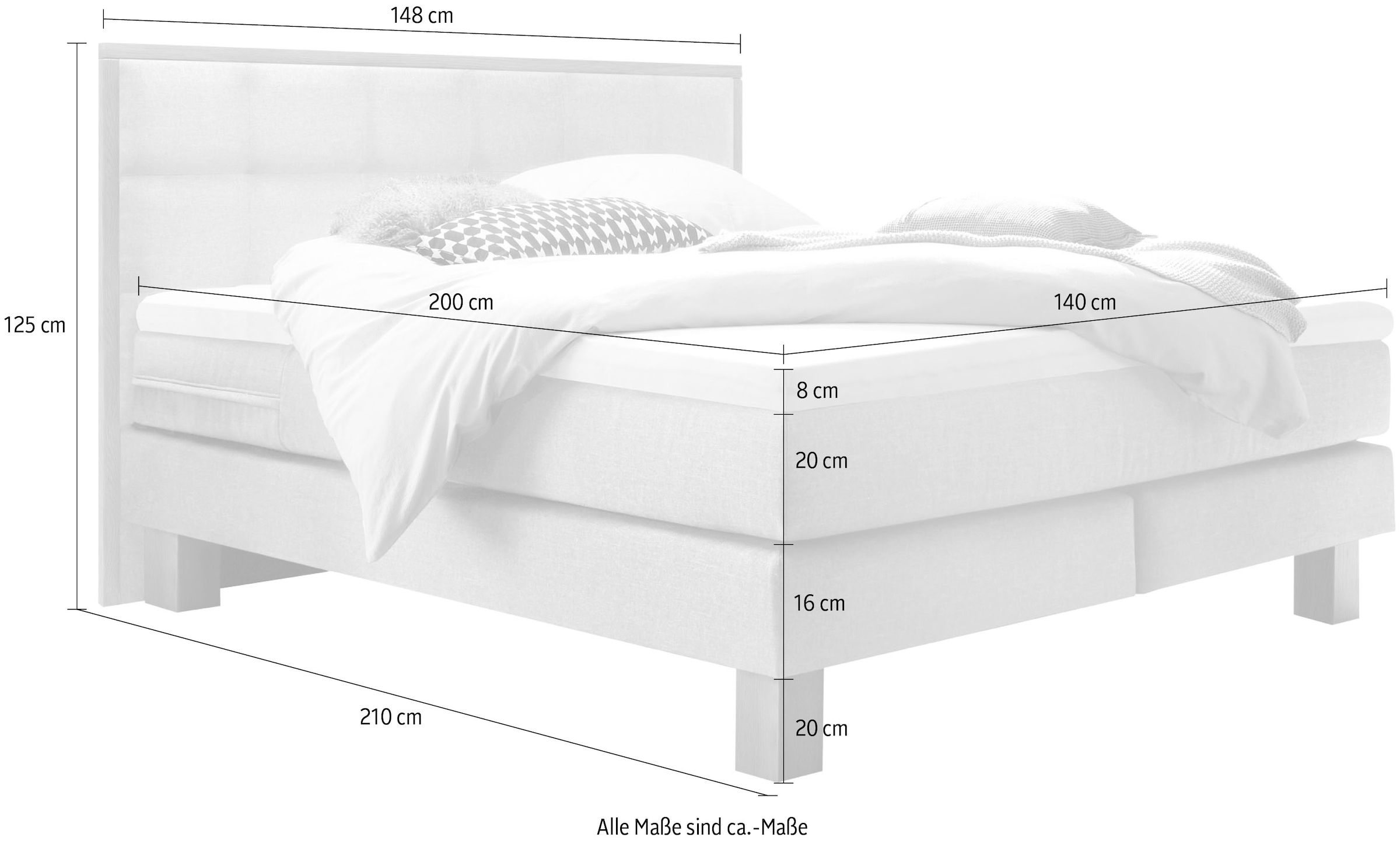 HASENA Boxspringbett »Cottage« mit gepolstertem Kopfteil, Kopfteilrahmen und Füsse aus massiver Eiche