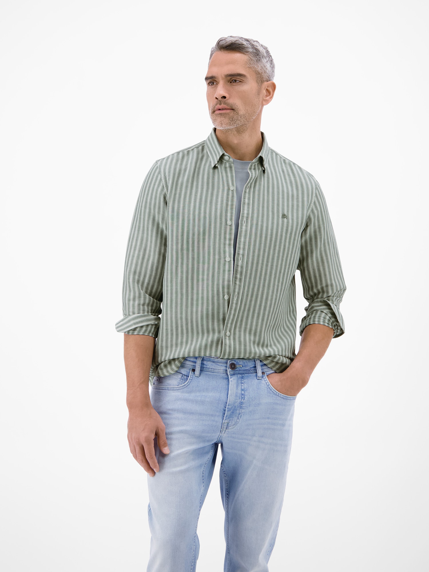 LERROS Leinenhemd »Gestreiftes Langarmhemd aus Leinen-Baumwoll-Mix« Gestreift, 55% Leinen, 45% Baumwolle, Button‑down, 2‑Knopf