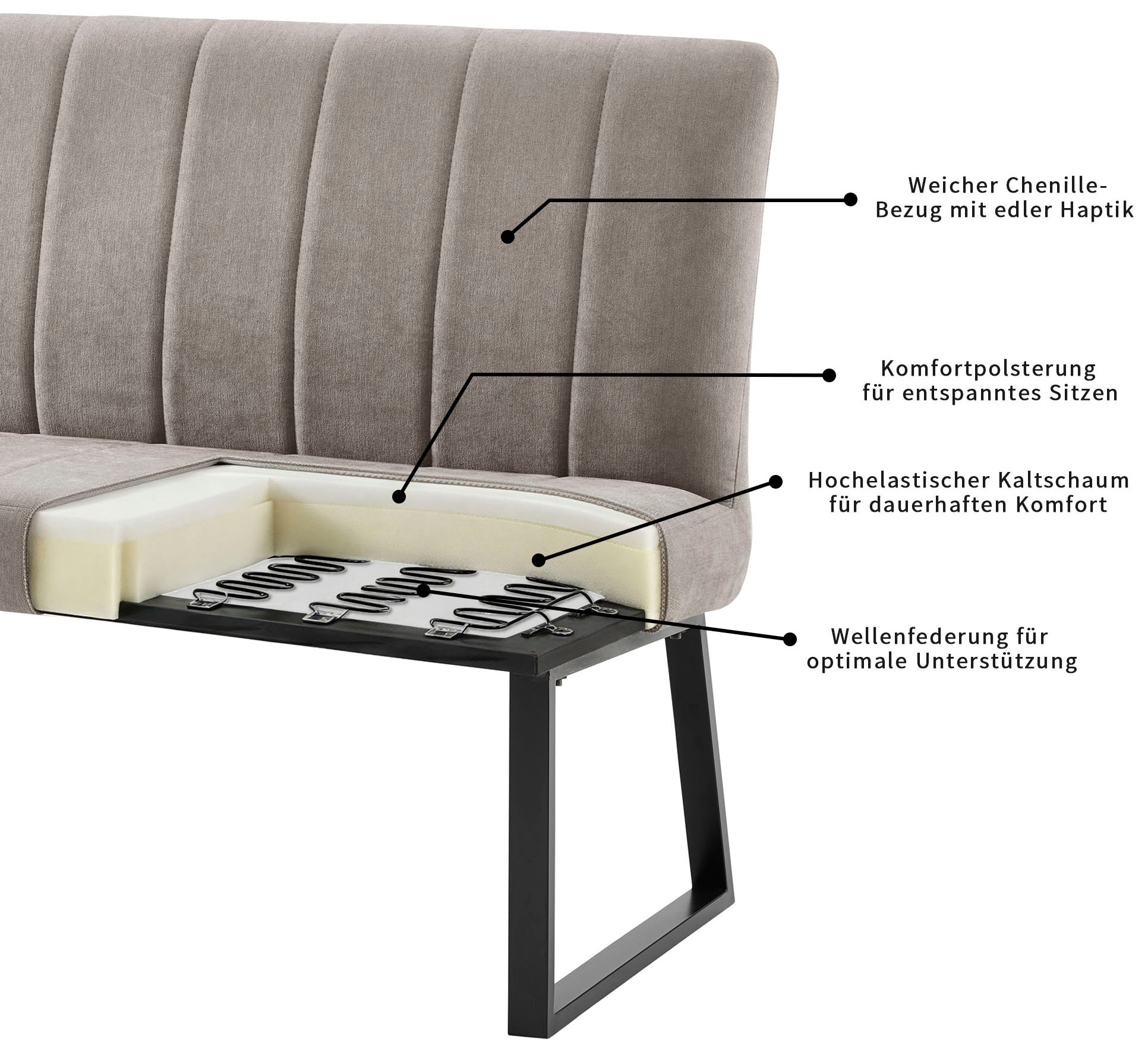 OTTO home Essgruppe »Hennia« Set, 4 tlg. Tischplatte aus Melamin, 2 Freischwinger, Bank, Metallgestell