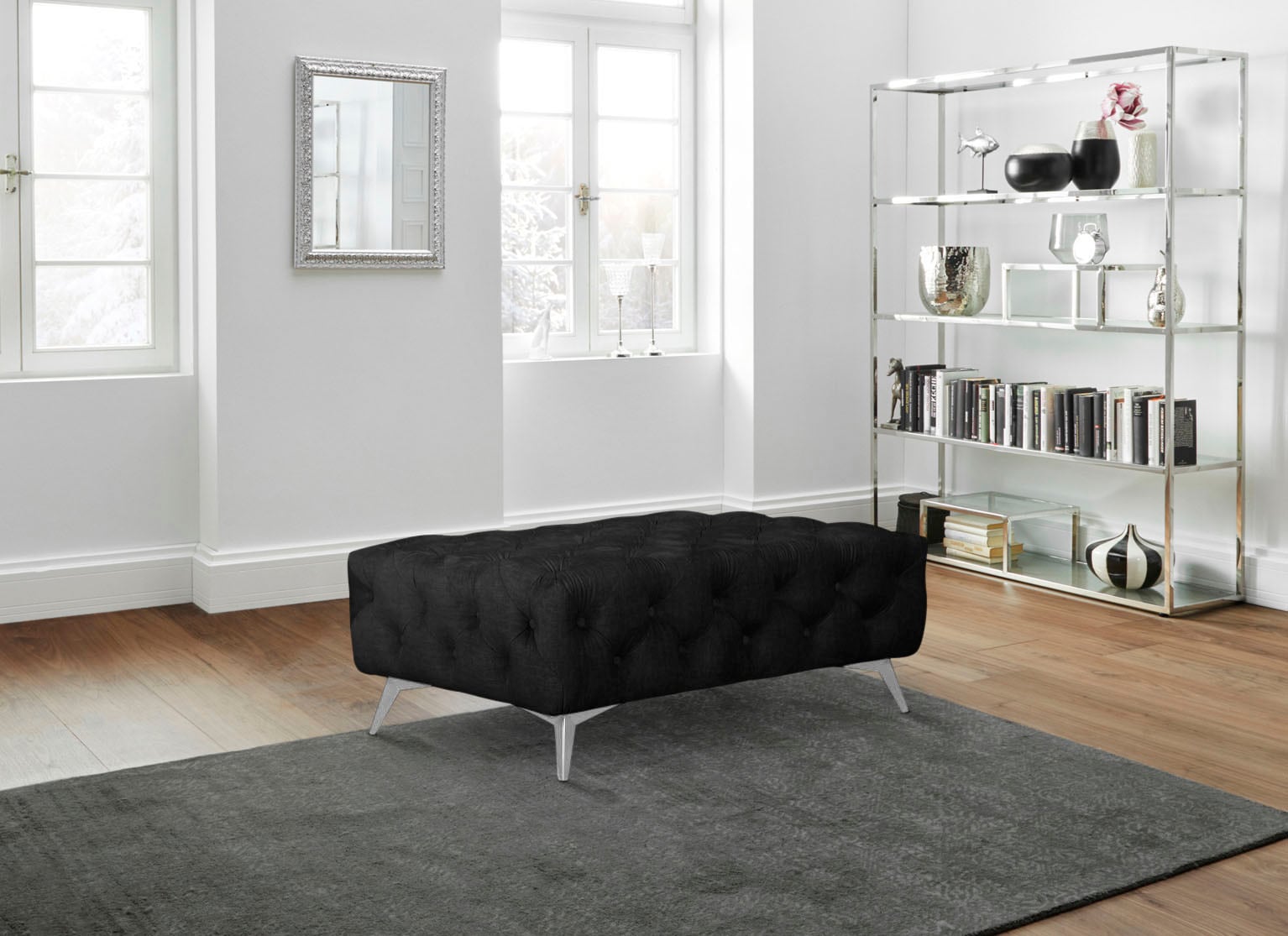 Leonique Polsterhocker »Glynis«, aufwändige Knopfheftung, moderne Chesterfield Optik, Fußfarbe wählbar