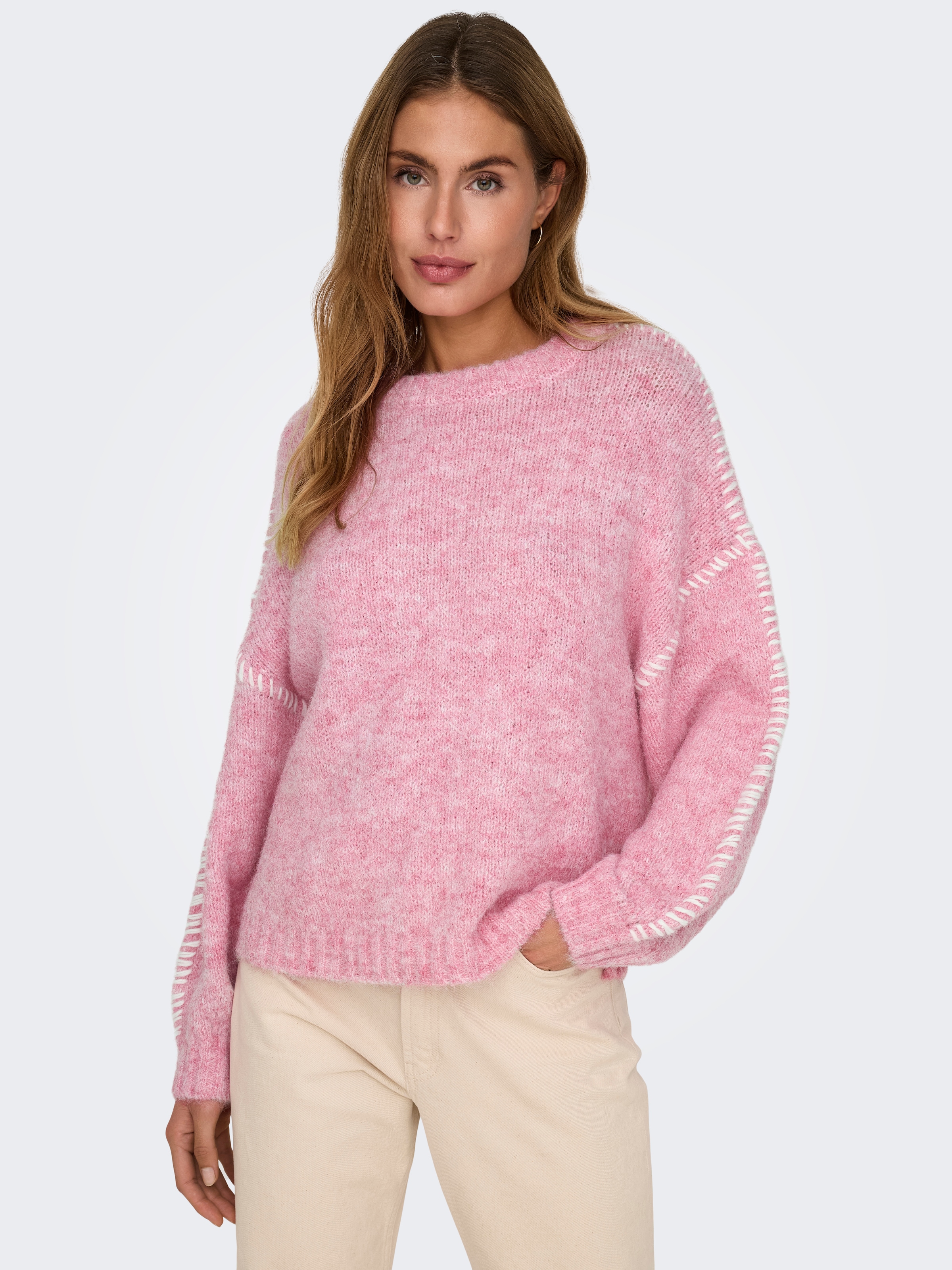 JDY Rundhalspullover »JDYZOEY LIFE L/S ON STITCH PULL KNT NOOS« mit dekorativen Ziernähten