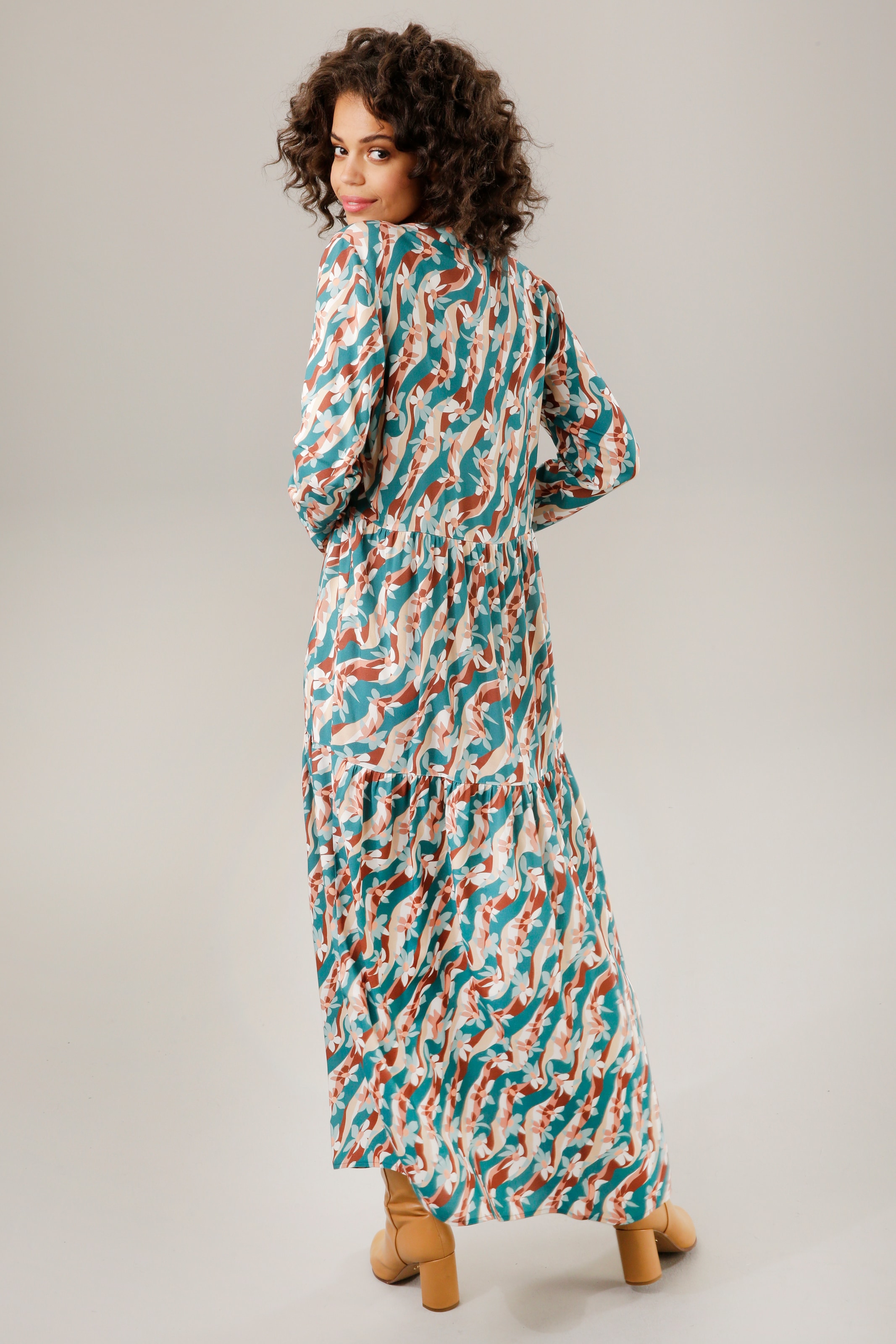 OTTO bei Streifen kunstvoll und Blumen bedruckt online Maxikleid, Aniston CASUAL mit