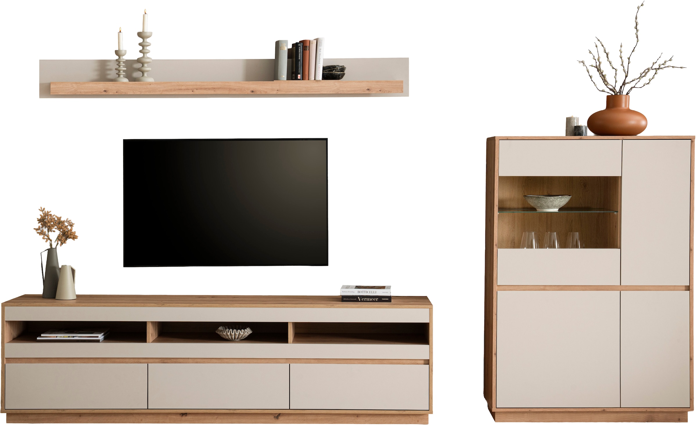 Home affaire Wohnwand »Sonora, moderne Anbauwand, Komplettset in Kaschmir/Eiche« Komplett-Set, 3 Stk. tlg.