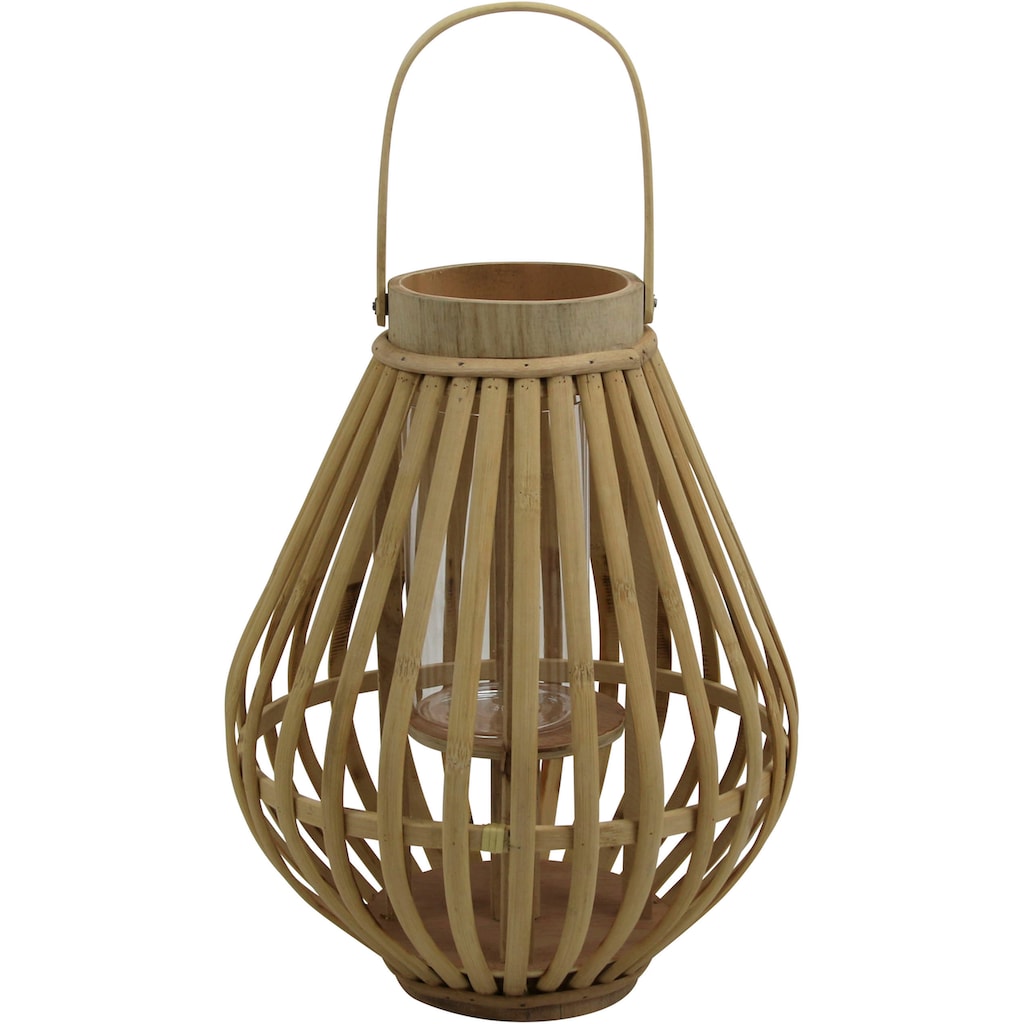 AM Design Kerzenlaterne »Kerzenhalter mit Henkel, aus Bambus und Glas«, (1 St.)