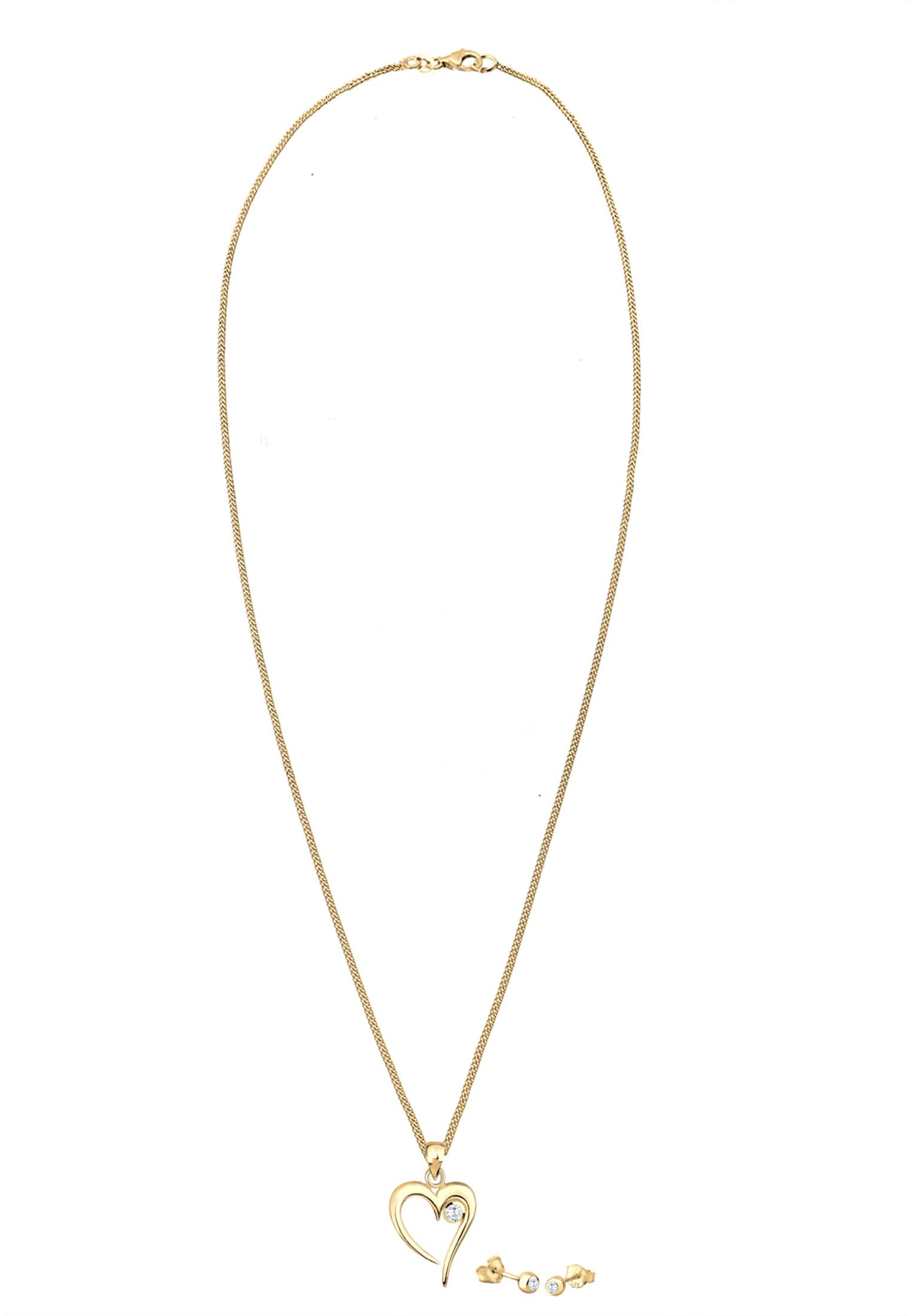 Elli Ohrring und Ketten Set »Schmuckset Herz Solitär Zirkonia In Love 925 Sterling Silber«