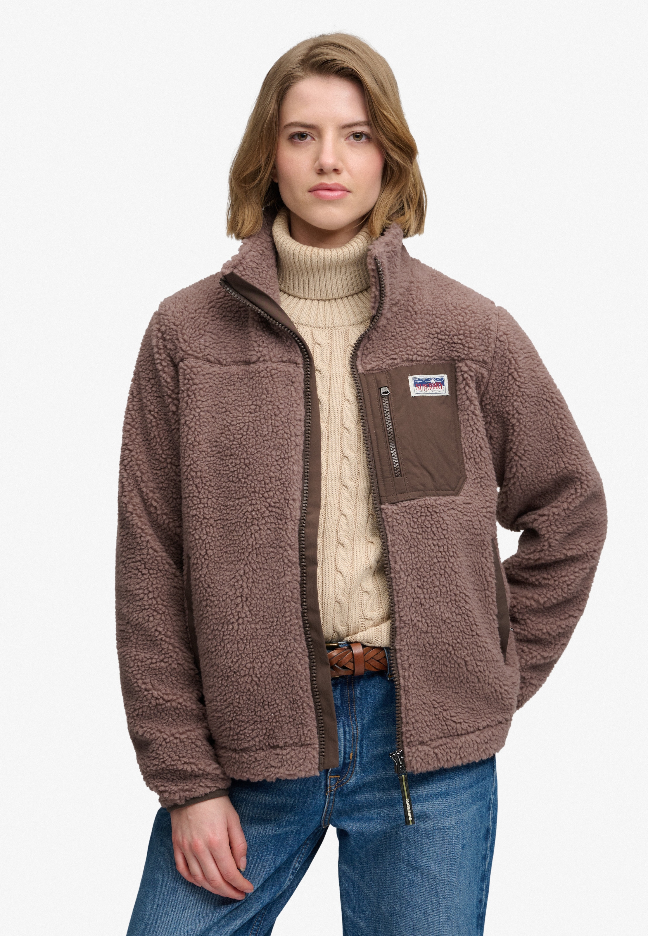 Superdry Kapuzensweatjacke »HERITAGE ZIP THROUGH FLEECE« Kunstfaser, relaxed fit