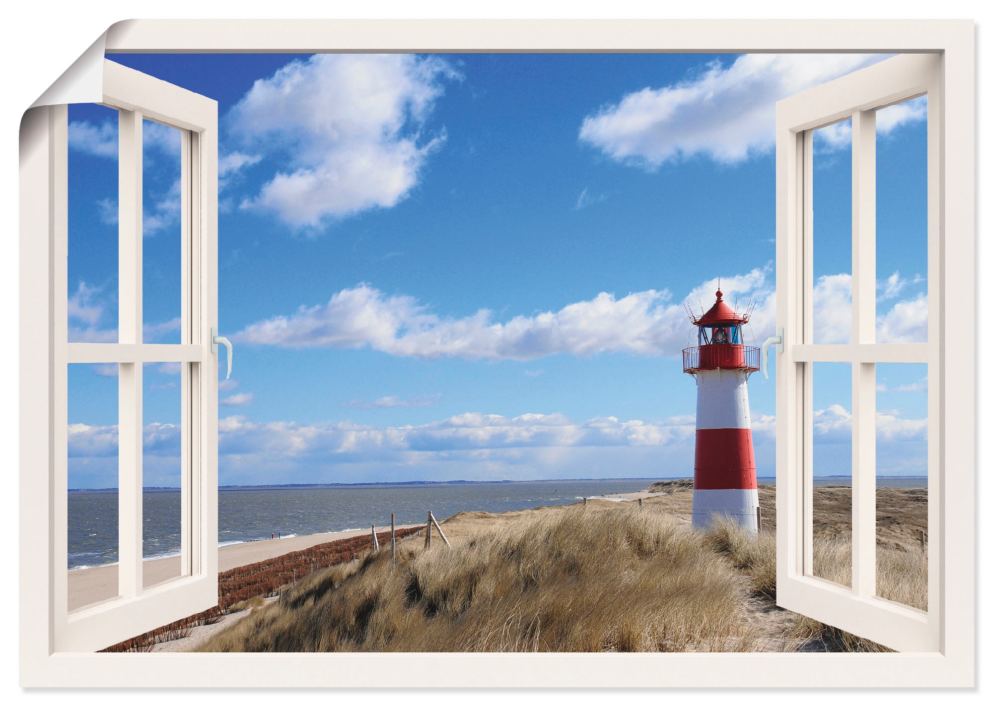 Fensterblick, bei oder St.), (1 Artland als Leuchtturm Wandbild »Fensterblick in bestellen versch. Sylt«, - Wandaufkleber OTTO Größen online Poster Leinwandbild,