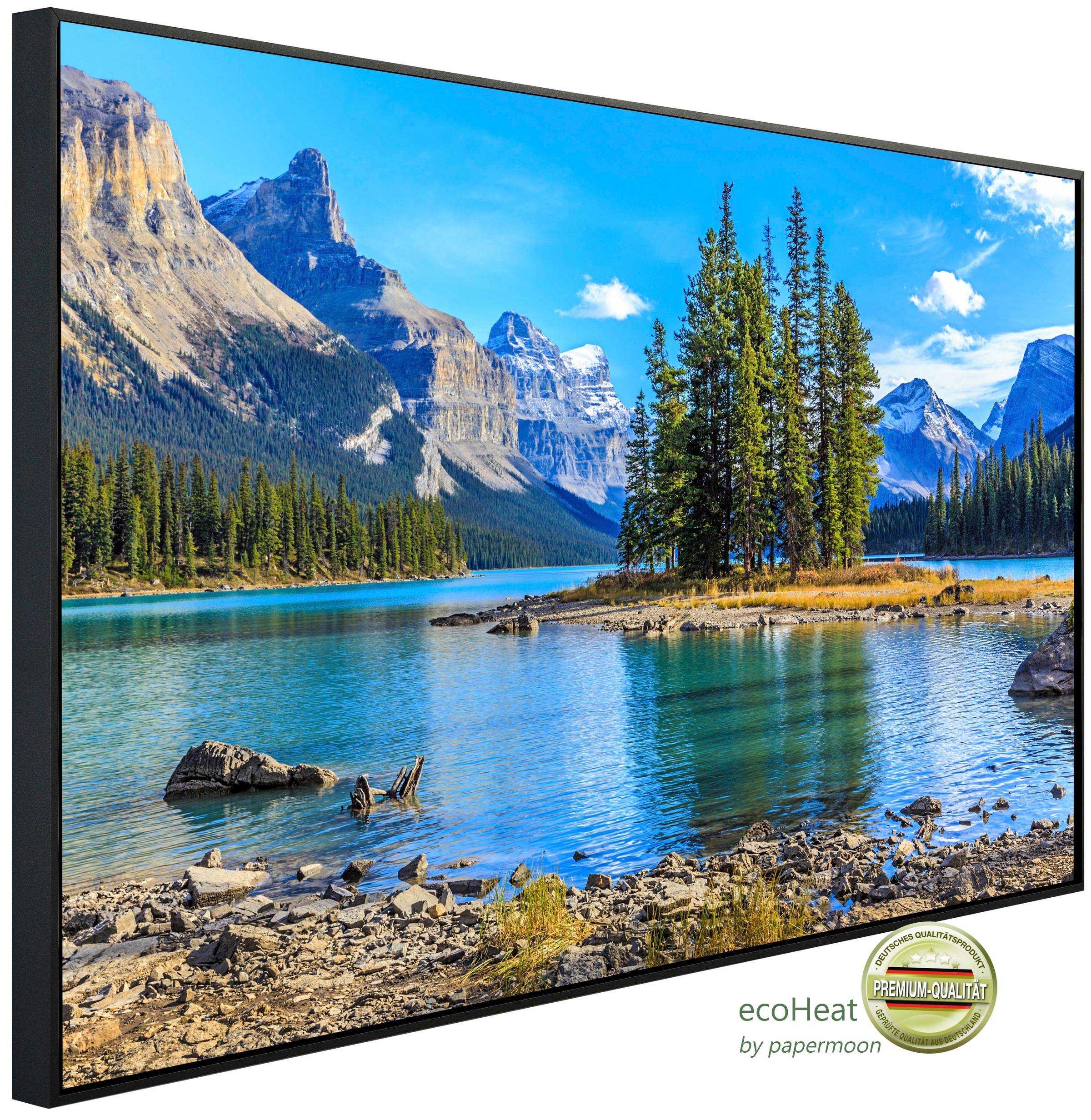 Papermoon Infrarotheizung »EcoHeat - Berge Insel Maligne See«, Aluminium, 1200 W, 60x120 cm, mit Rahmen, energiesparendes Heizen für angenehme, gesunde und gleichmäßige Wärme