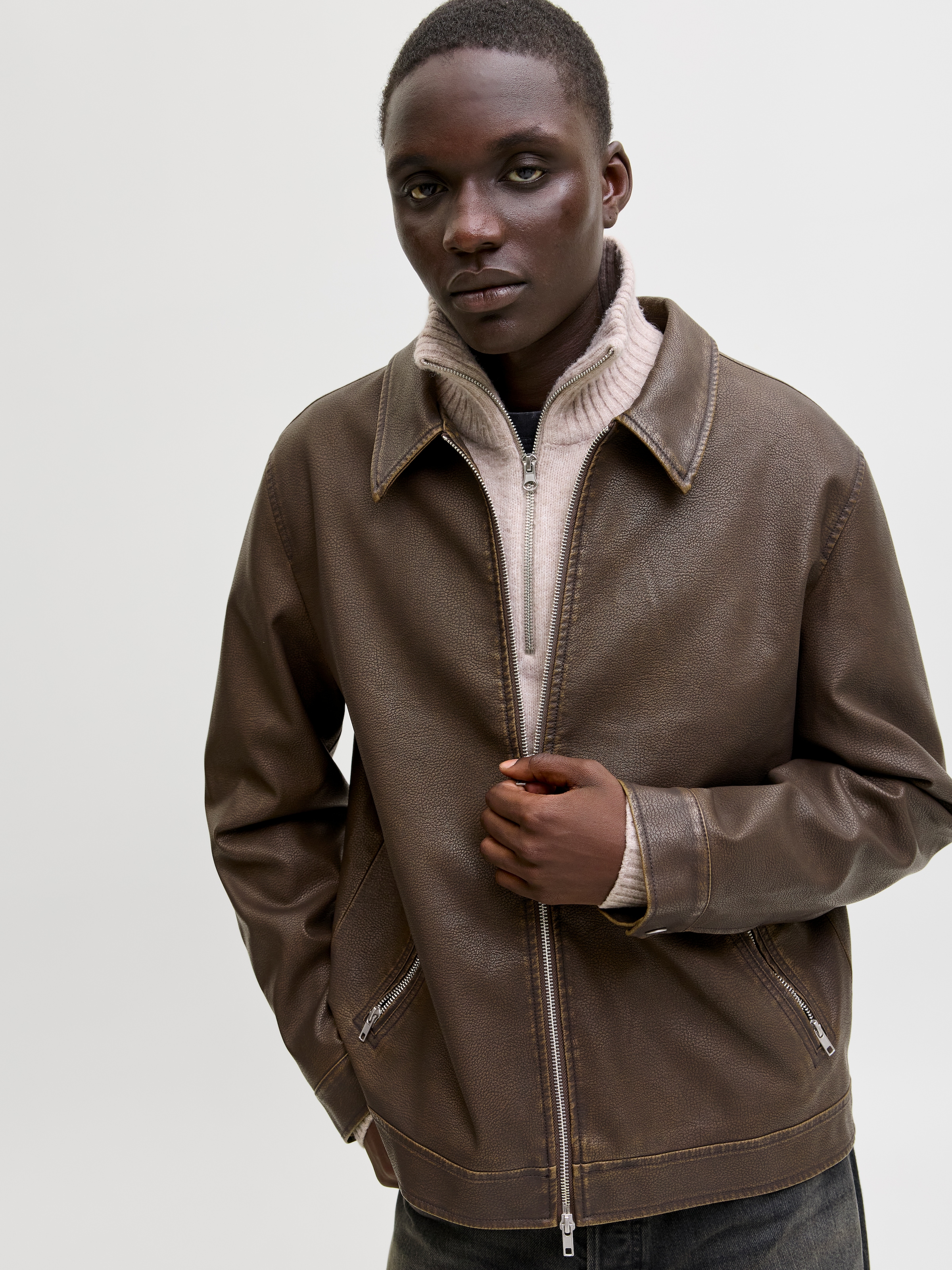 Jack & Jones Bikerjacke »JJECASABLANCA PU JACKET NOOS« ohne Kapuze mit Fronttaschen