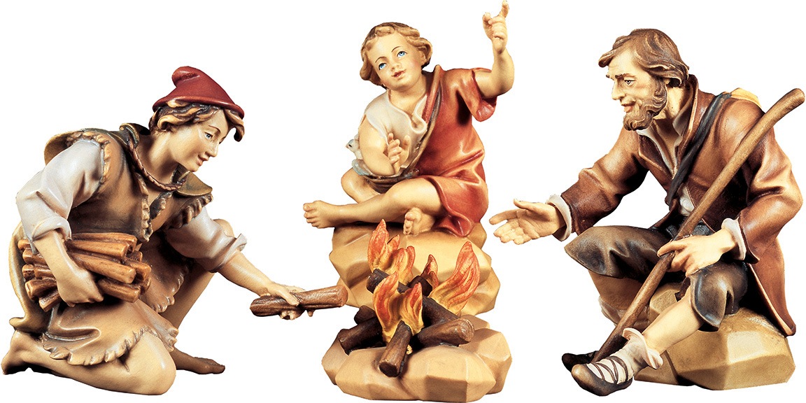 ULPE WOODART Krippenfigur »Hirtengruppe an der Feuerstelle«, Handarbeit, hochwertige Holzschnitzkunst