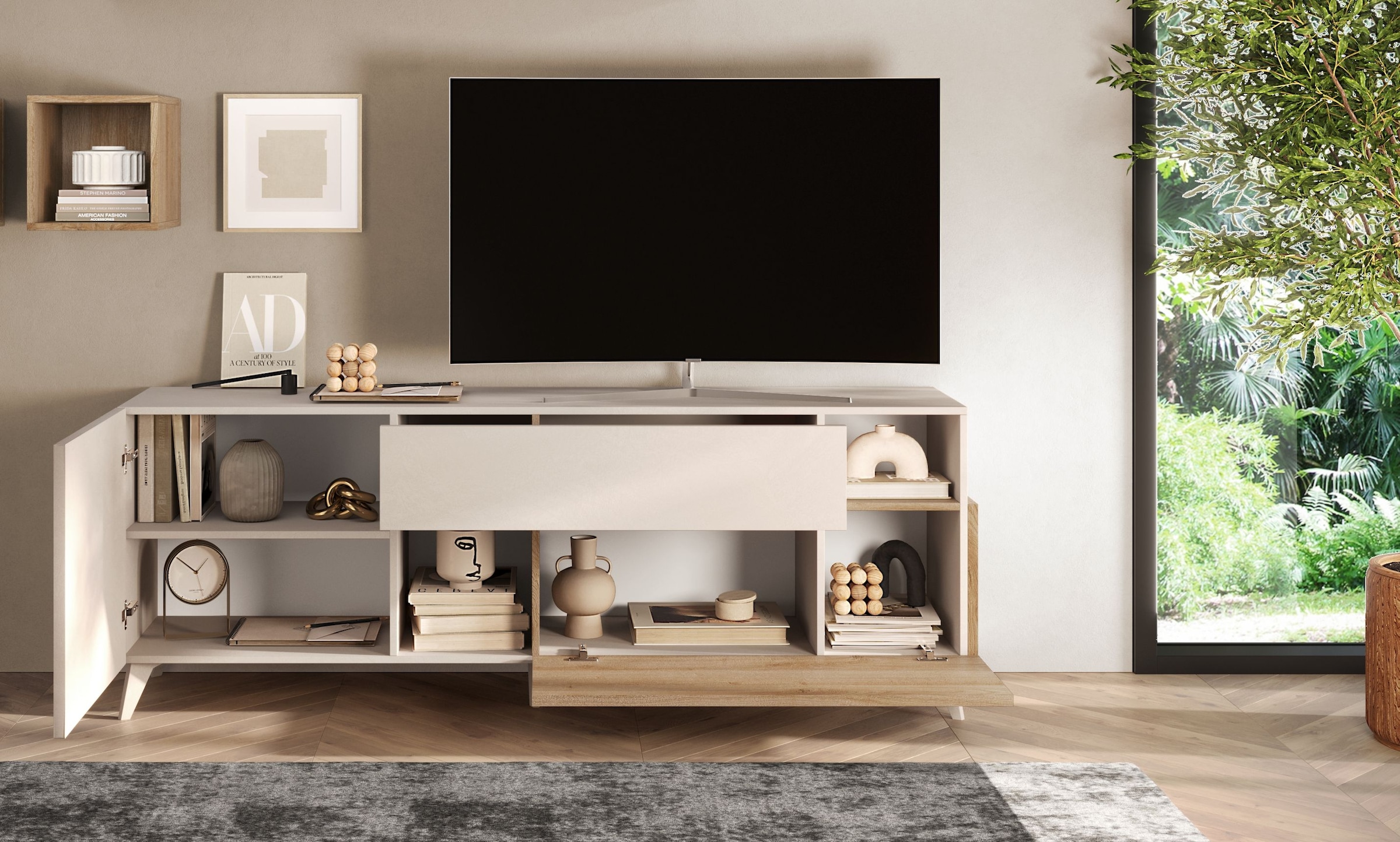 INOSIGN Lowboard »Monaco Breite 181 cm, TV-Board mit 1 Tür, 1 Klappe u. 1 Schubkasten«, Fernsehtisch, TV-Schrank, Soft/Self Closing