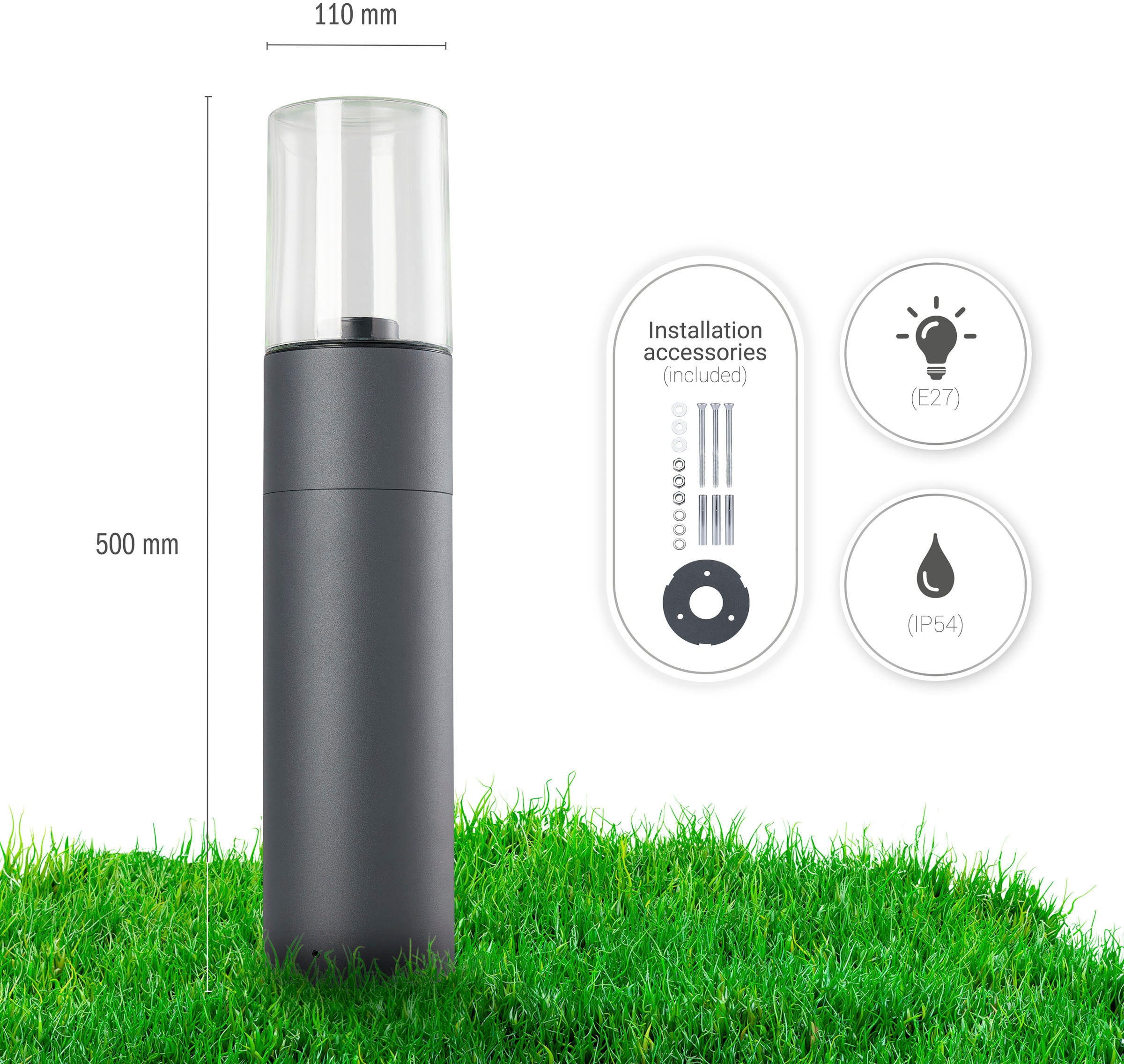 Paco Home Pollerleuchte »AMBRA«, Leuchtmittel E27 | ohne Leuchtmittel, Outdoorleuchte Wegeleuchte Aluminium Außenleuchte Garten E27 IP54