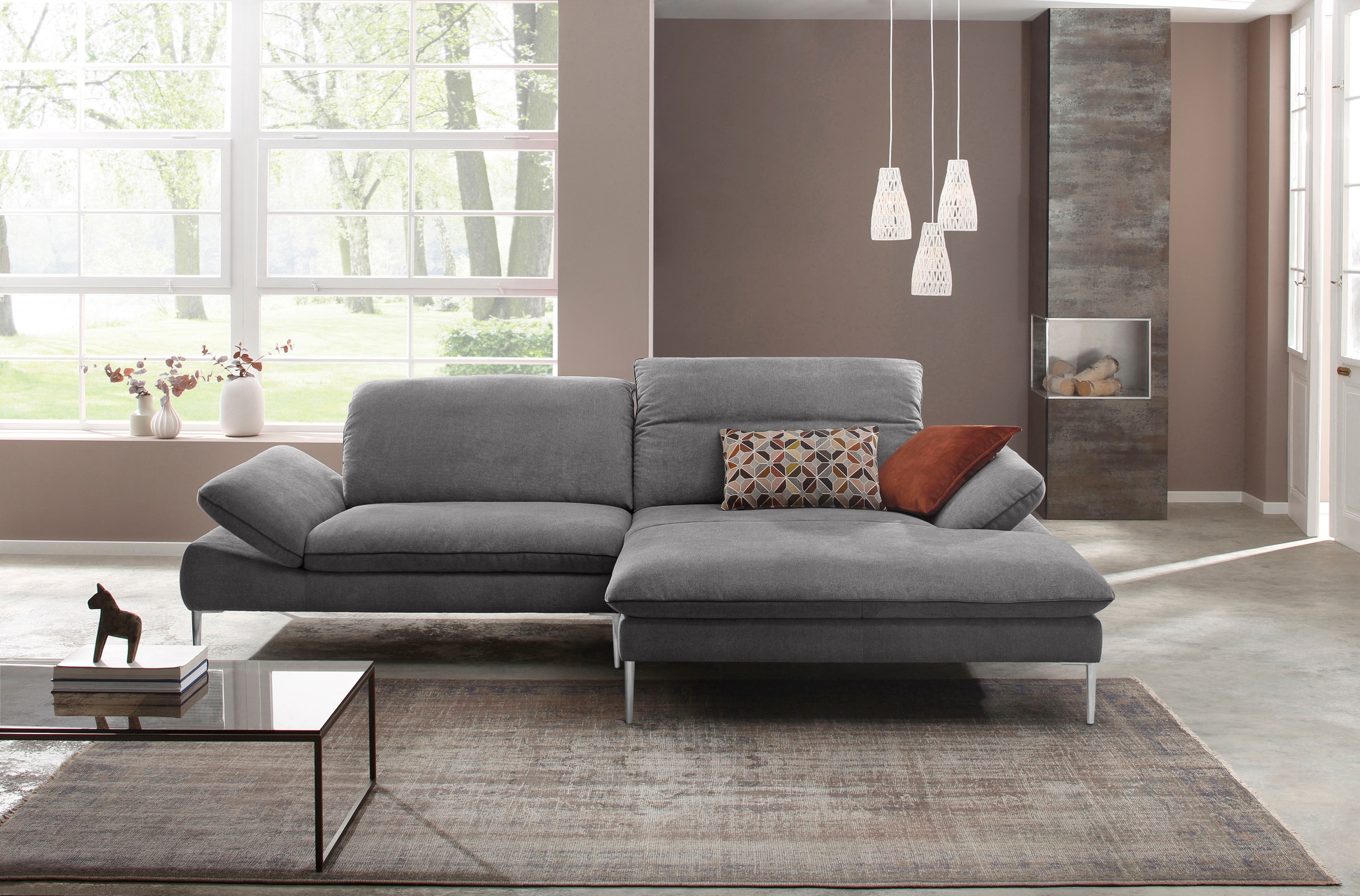 W.SCHILLIG Ecksofa »enjoy&MORE, Designsofa, elegant und bequem, L-Form«, mit Sitztiefenverstellung, Füße Chrom glänzend, Breite 294 cm