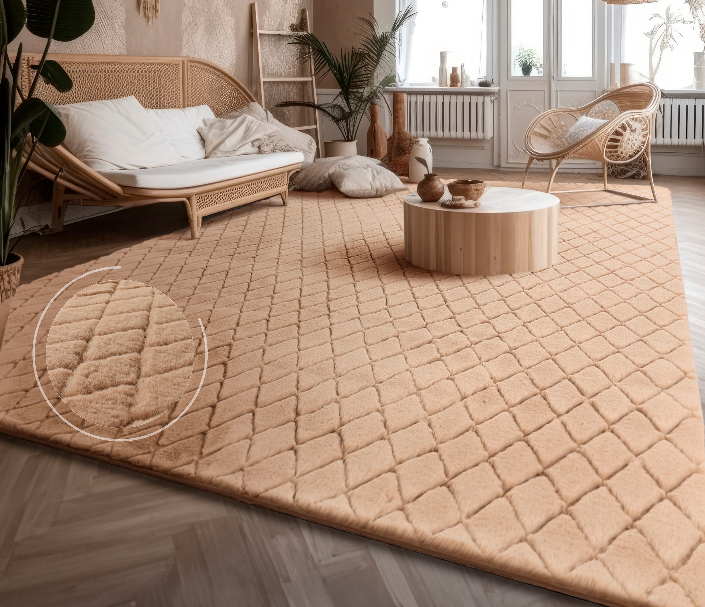 Paco Home Hochflor-Teppich »Arnheim 742« rechteckig 26 mm Höhe Uni Farben, Rauten Muster, besonders weich, Hoch-Tief Effekt