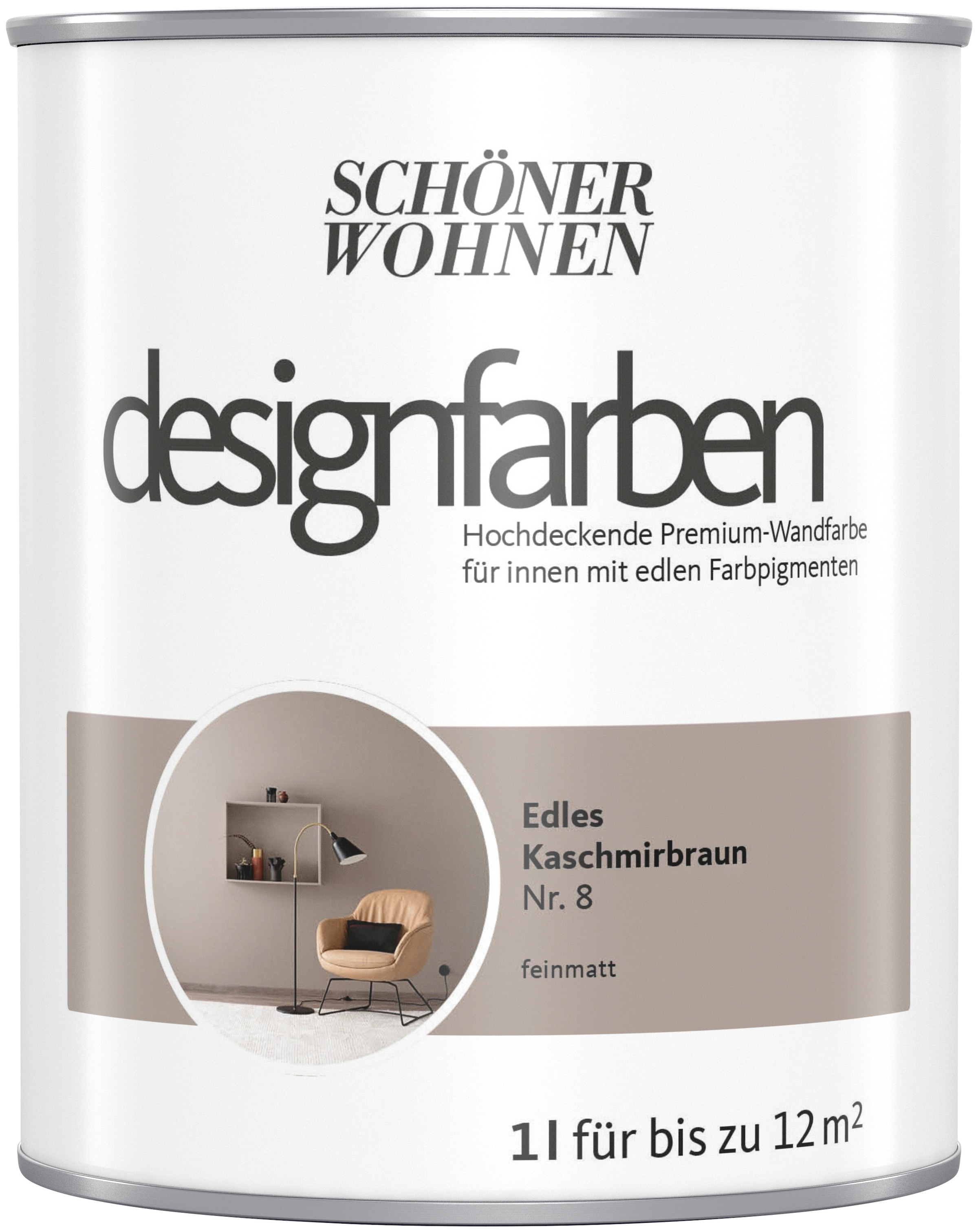 SCHÖNER WOHNEN FARBE Wand- und Deckenfarbe »designfarben«, 1 Liter, Edles Kaschmirbraun Nr. 8, hochdeckende Premium-Wandfarbe