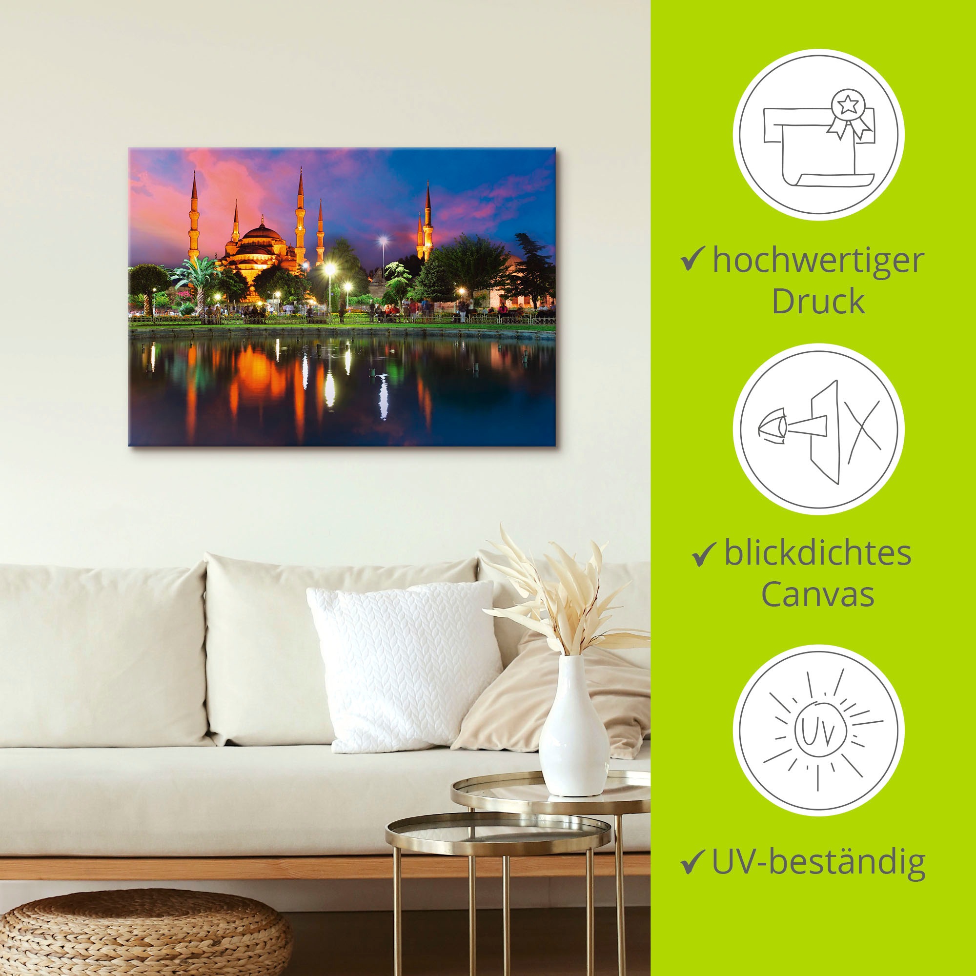 Artland Wandbild »Blaue Moschee in Istanbul - Türkei«, Gebäude, (1 St.), als Leinwandbild, Poster in verschied. Größen