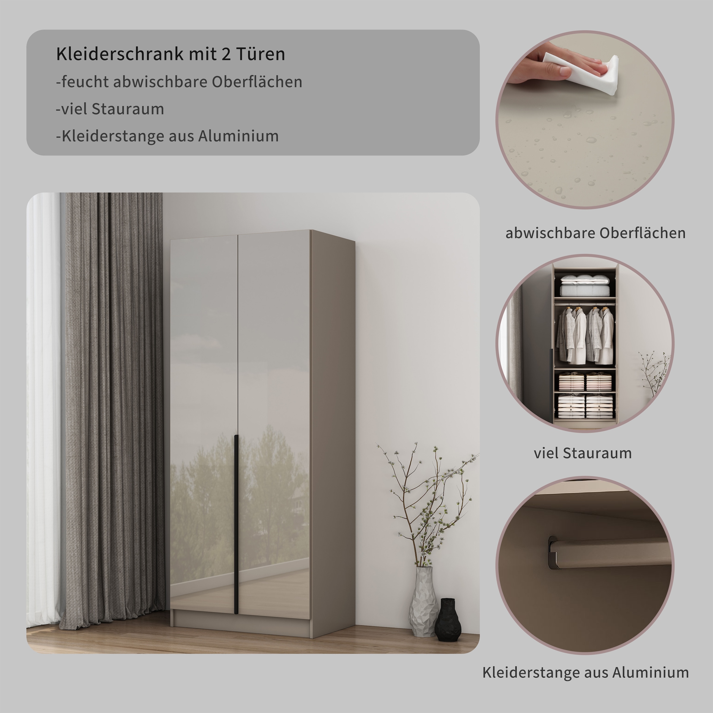 OTTO home Kleiderschrank »Annor Schlafzimmerschrank Breite 82cm hochglanz Schrank Garderobe«