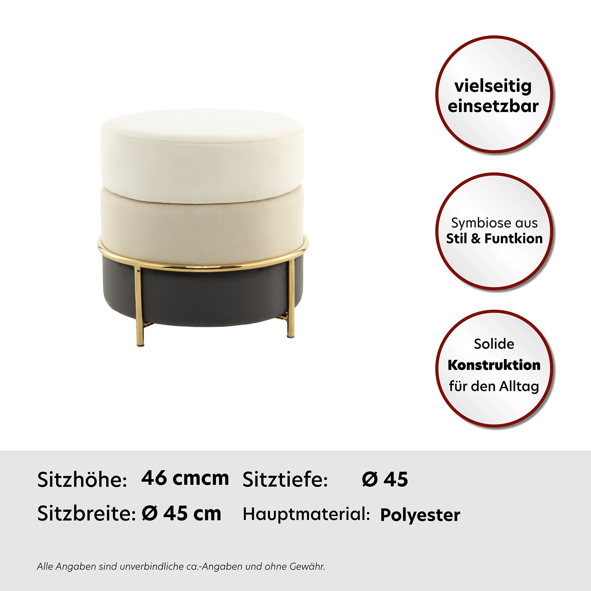 Kayoom Sitzhocker »Hocker Matilda 125, Komfortable runde Form, Gemütlicher Design-Hocker«, (1 St.), samtweich, elegant, gepolstert, große Sitzfläche