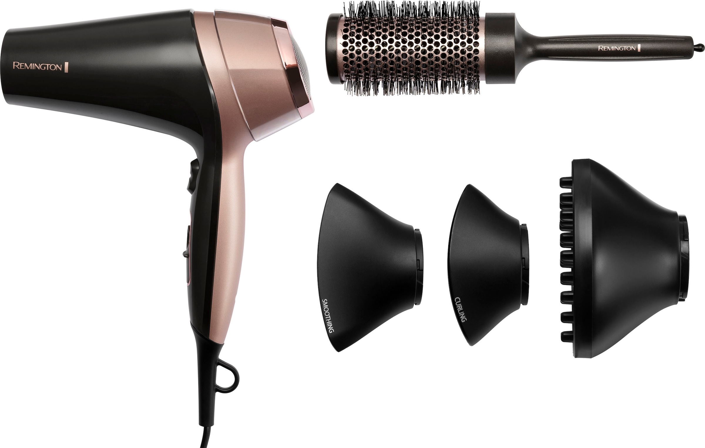 Remington Haartrockner »Curl & Straight Confidence (D5706)« 2.200 W 3 Aufsätze 2.200 Watt, Ionenpflege, inkl. Stylingdüse, Diffusor & Rundbürste in...